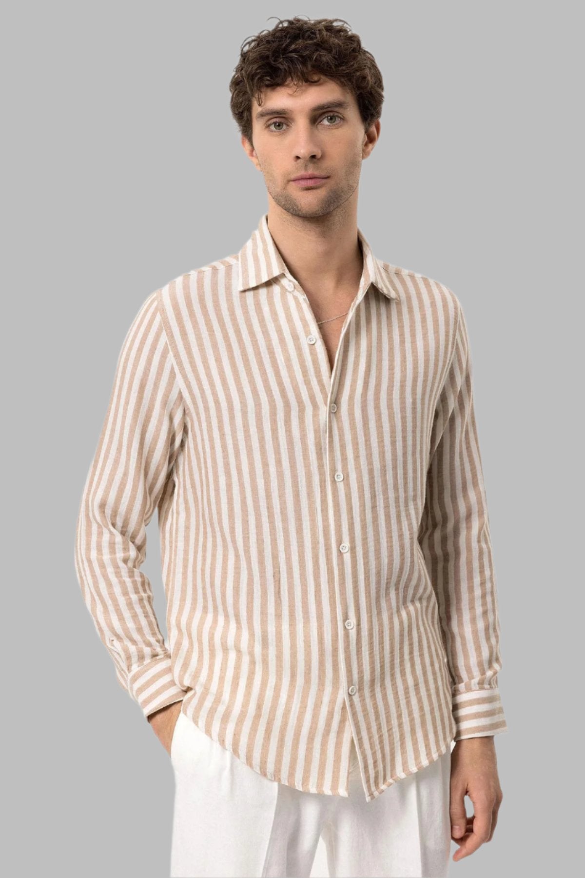KOALA SYDNEY Men's Beige Contrast Striped Shirt