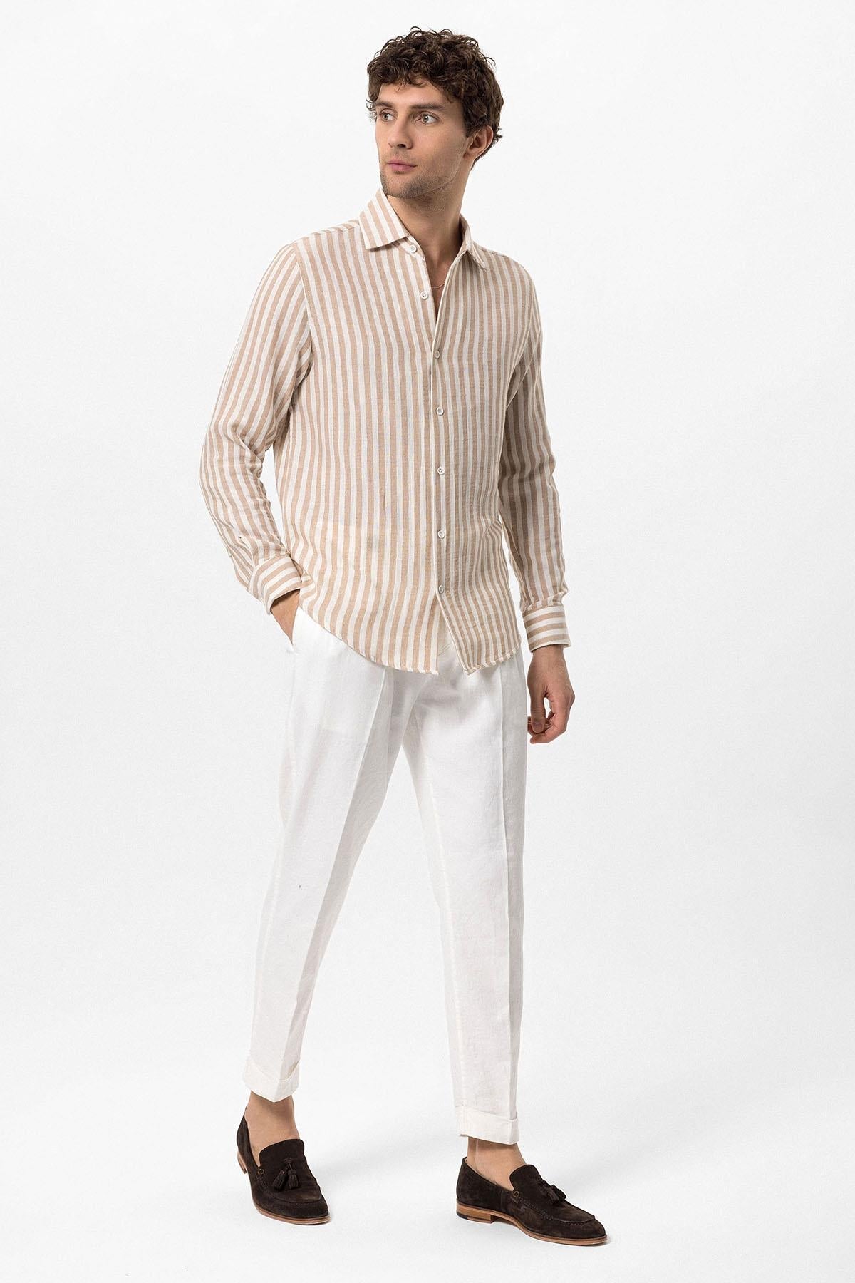 KOALA SYDNEY Men's Beige Contrast Striped Shirt