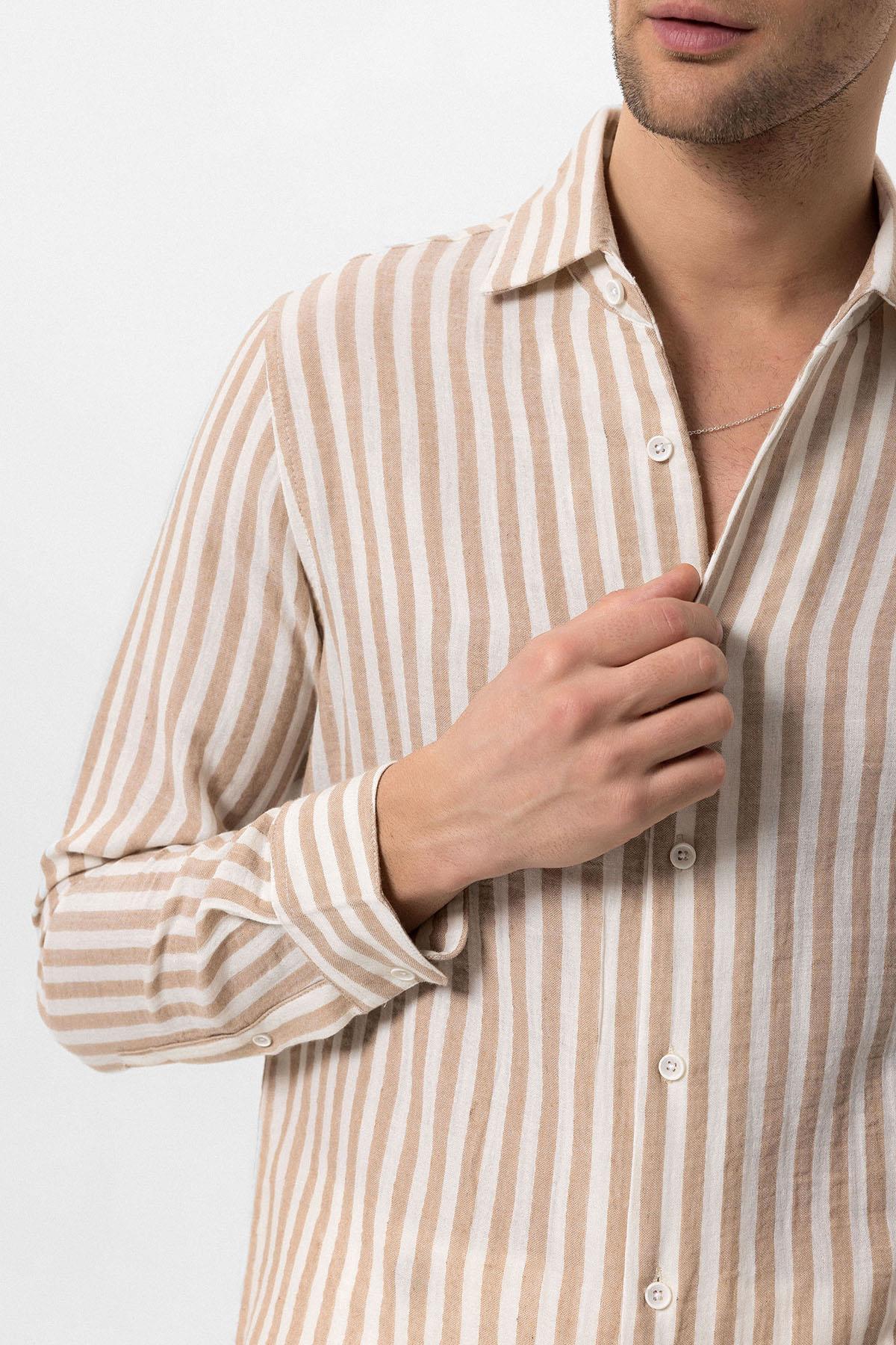 KOALA SYDNEY Men's Beige Contrast Striped Shirt