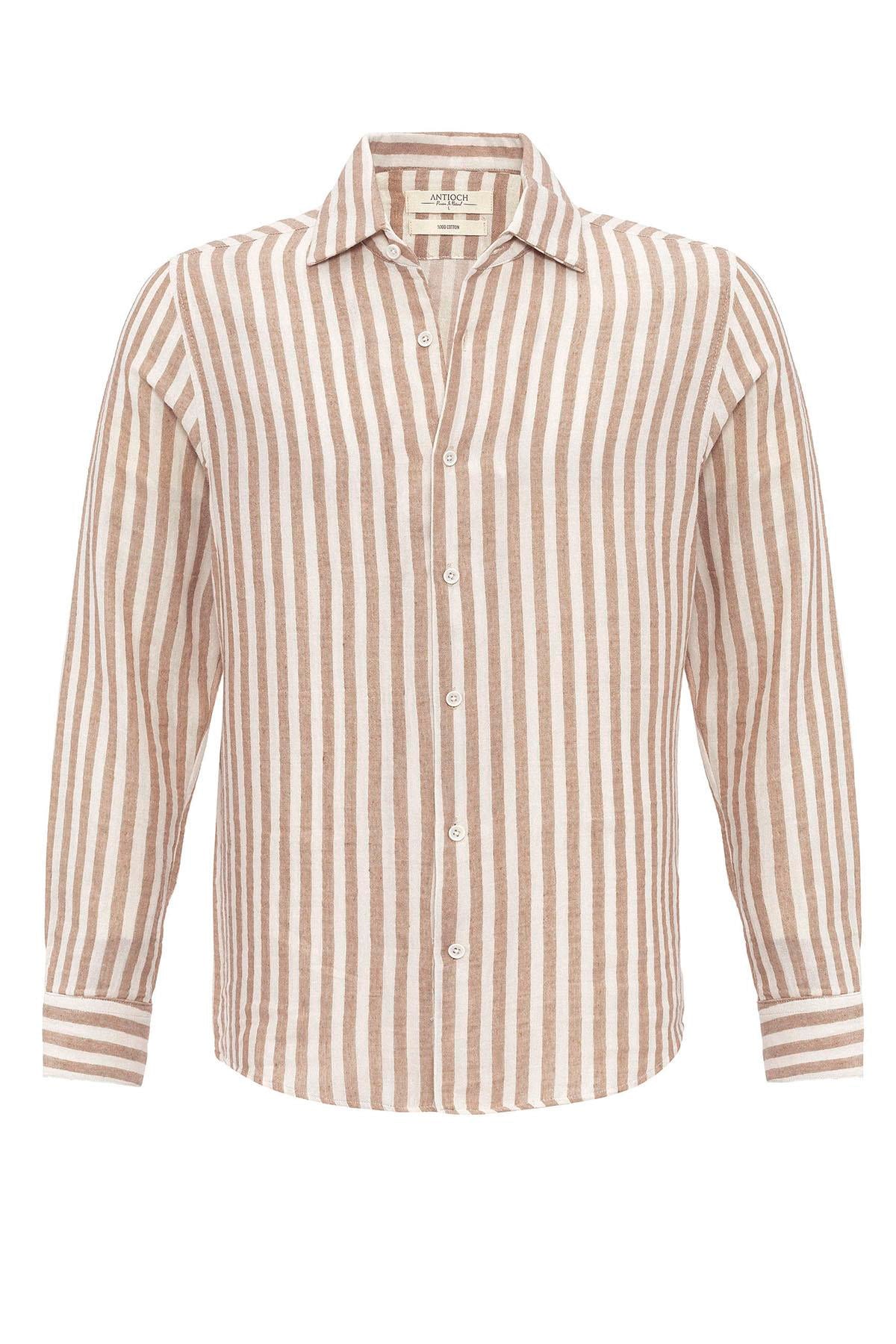 KOALA SYDNEY Men's Beige Contrast Striped Shirt