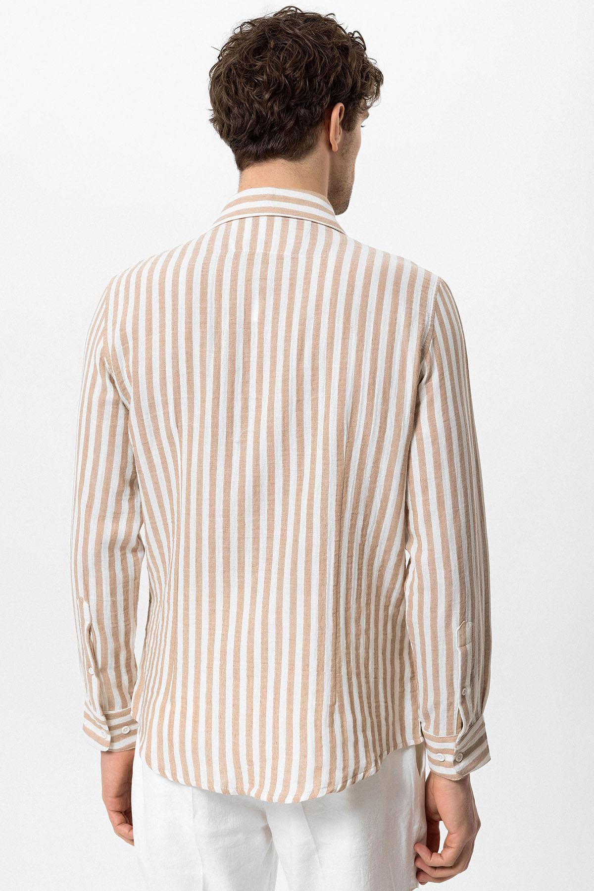KOALA SYDNEY Men's Beige Contrast Striped Shirt
