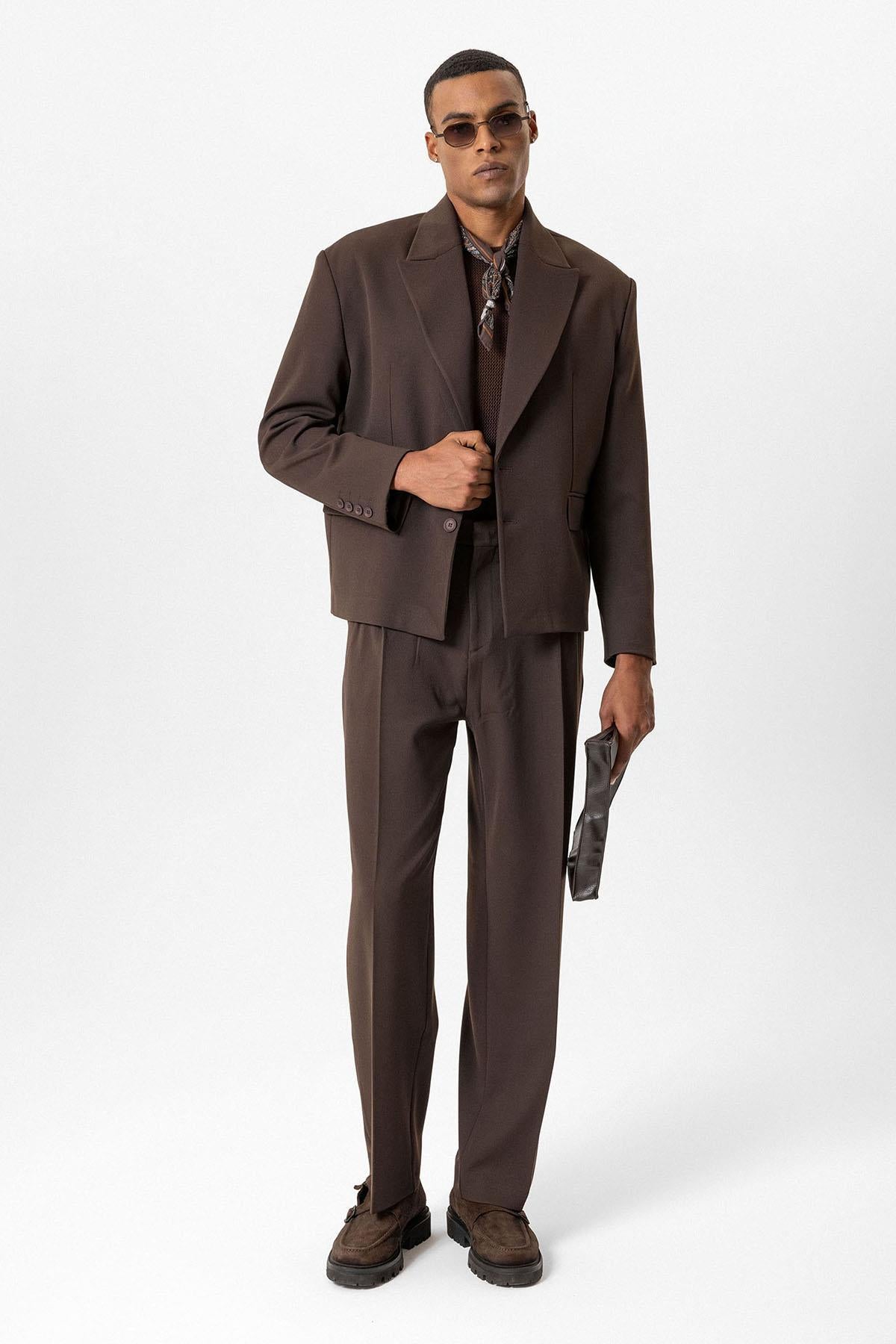 Dark Brown Crop Fit Men's Blazer Jacket
