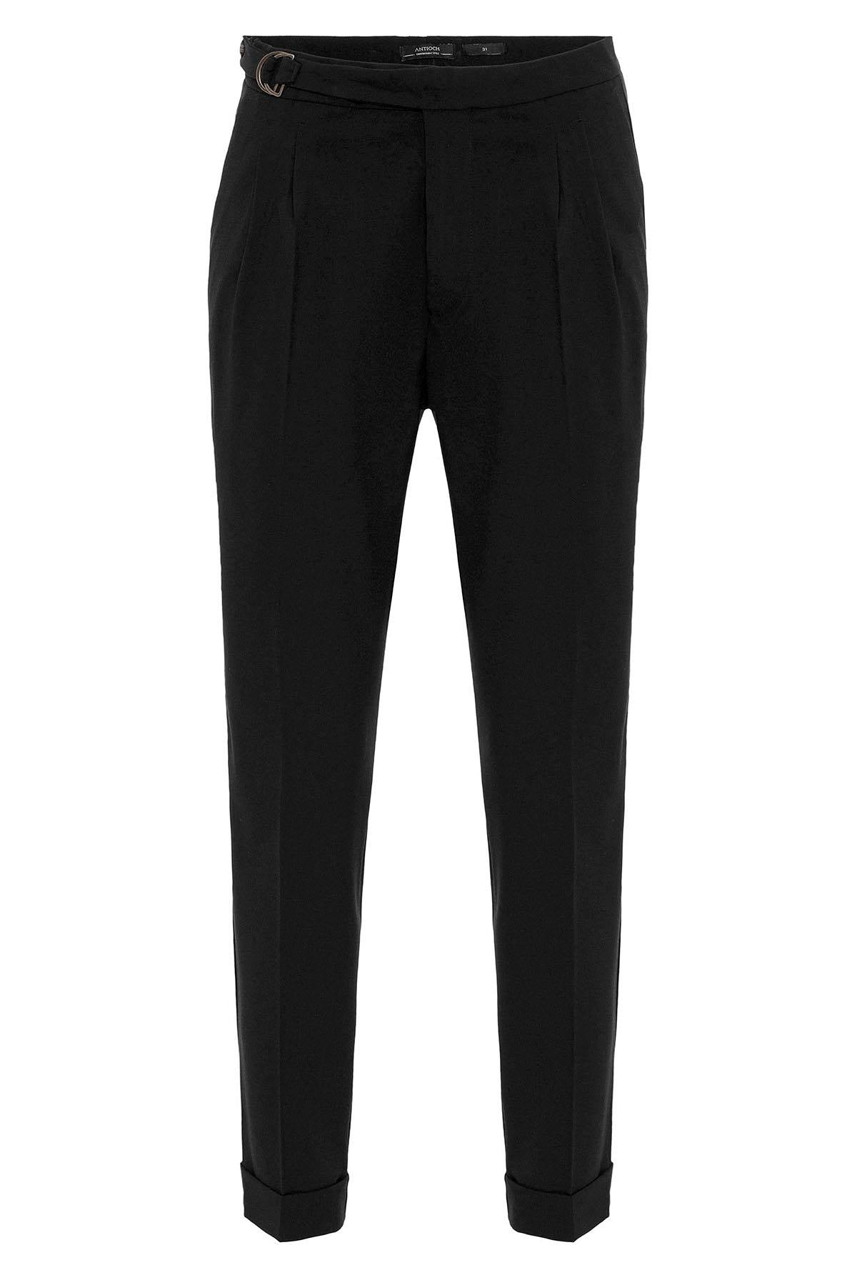 Men's Dark Brown High-Waist Buckle Closure Pleated Pants