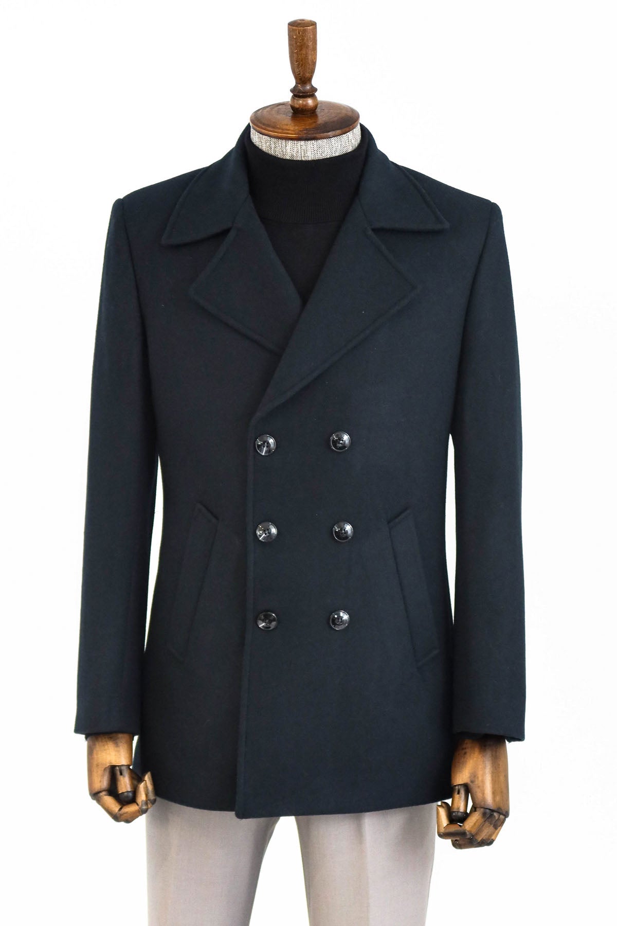 Double Breasted Wide Lapel Cachet Green Men Coat