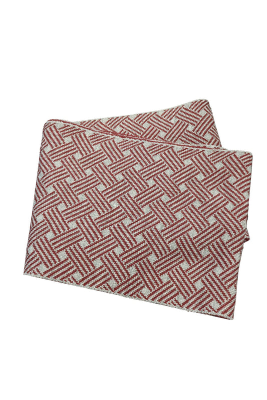Red and Beige Geometric Patterned Knit Scarf