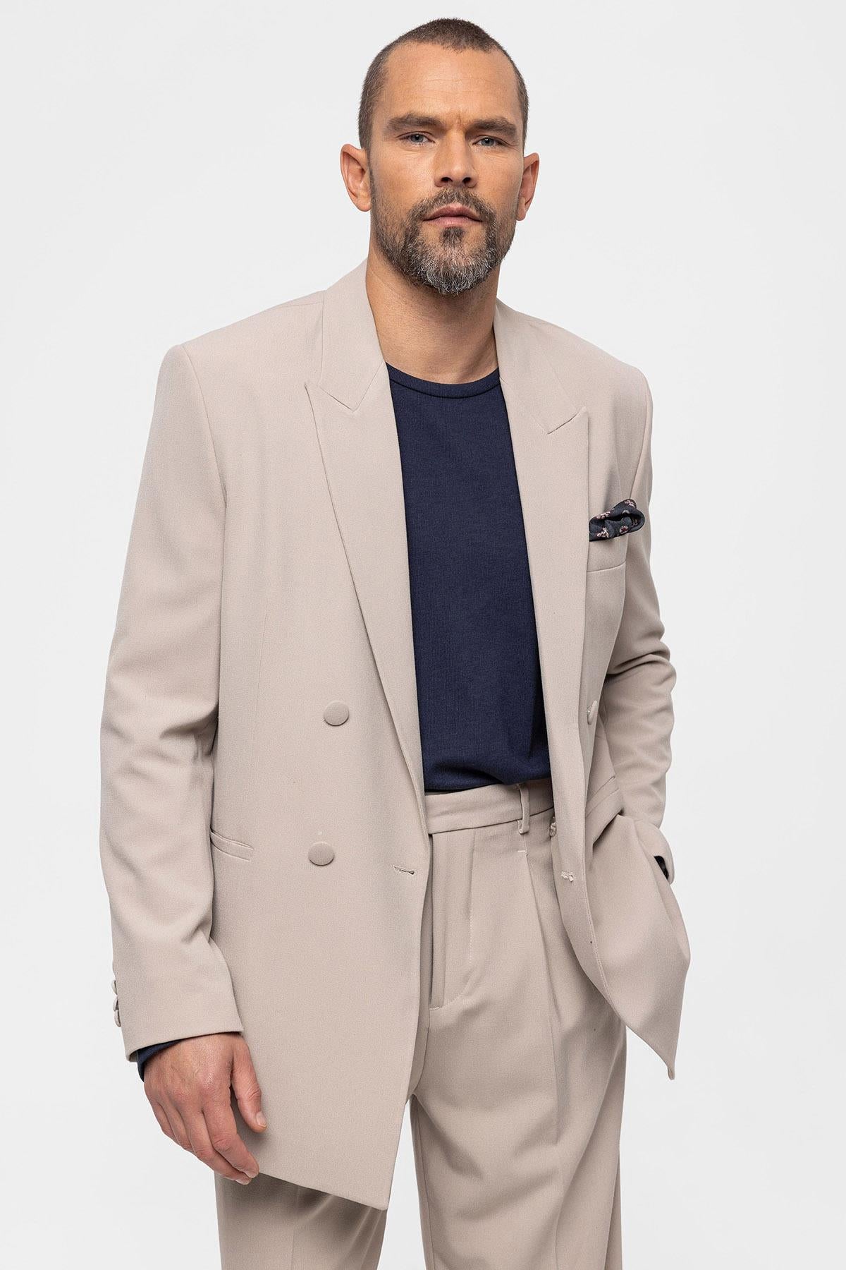 KOALA SYDNEY Men's Double Breasted Stone Blazer Jacket -
