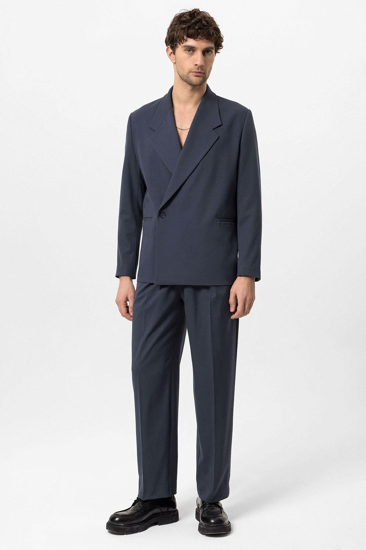 Men's Smoked Double-Breasted Flap Pocket Blazer