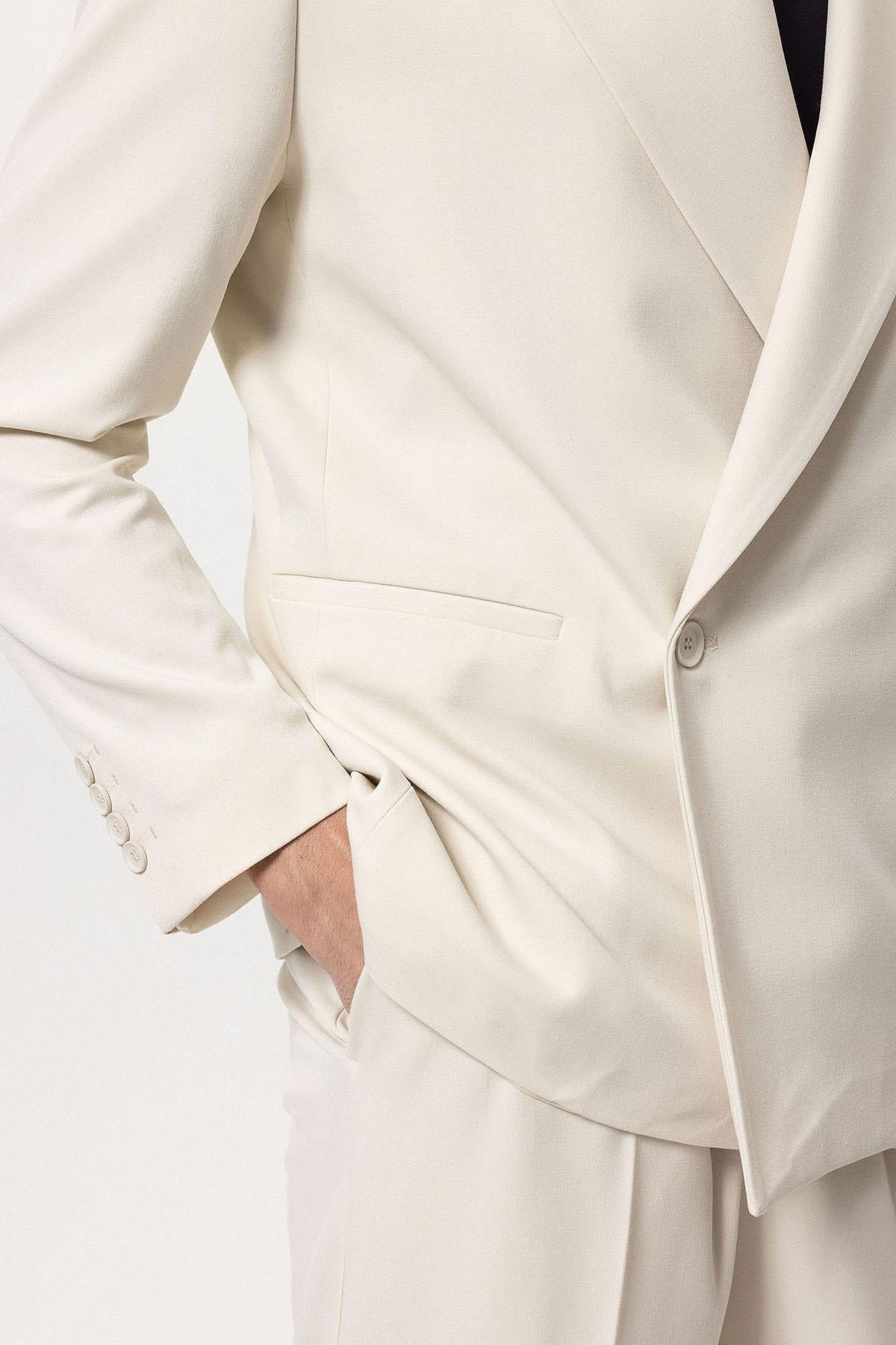 Men's Ecru Double-Breasted Flap Pocket Blazer