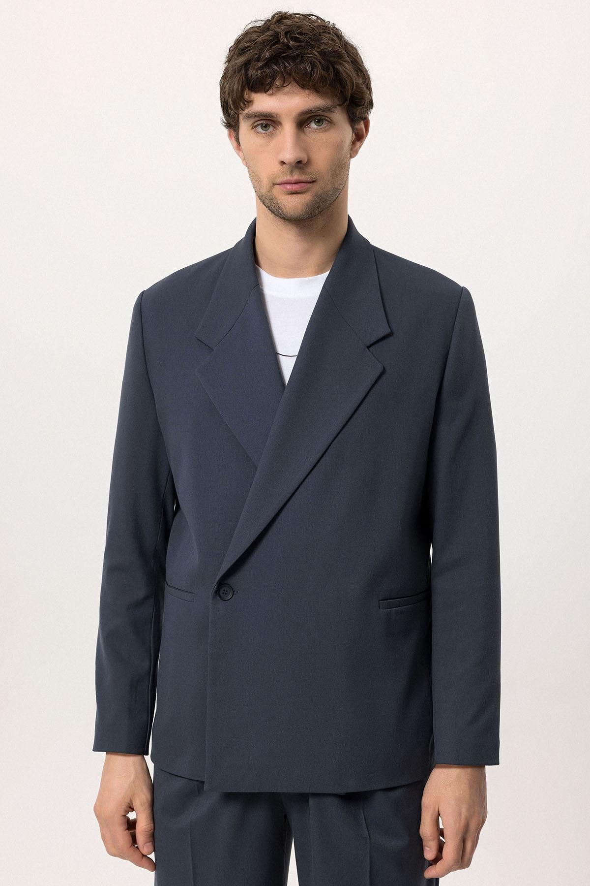 Men's Smoked Double-Breasted Flap Pocket Blazer
