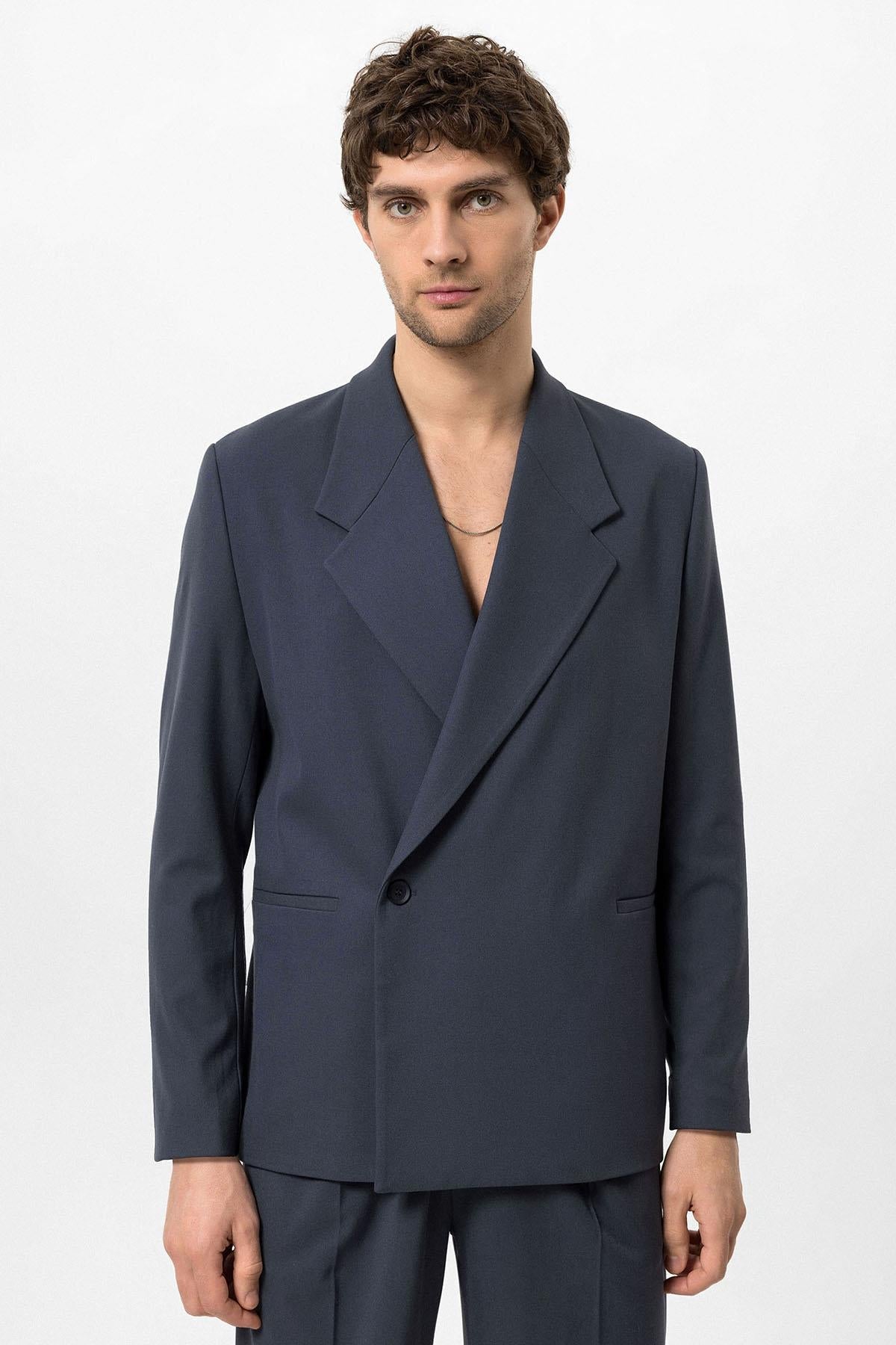 Men's Smoked Double-Breasted Flap Pocket Blazer