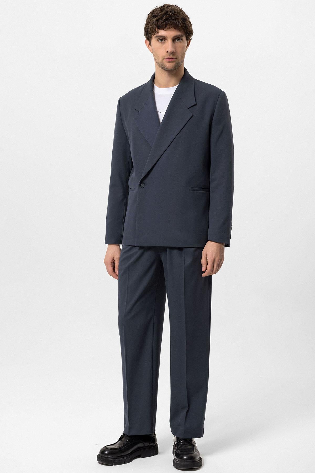 Men's Smoked Double-Breasted Flap Pocket Blazer