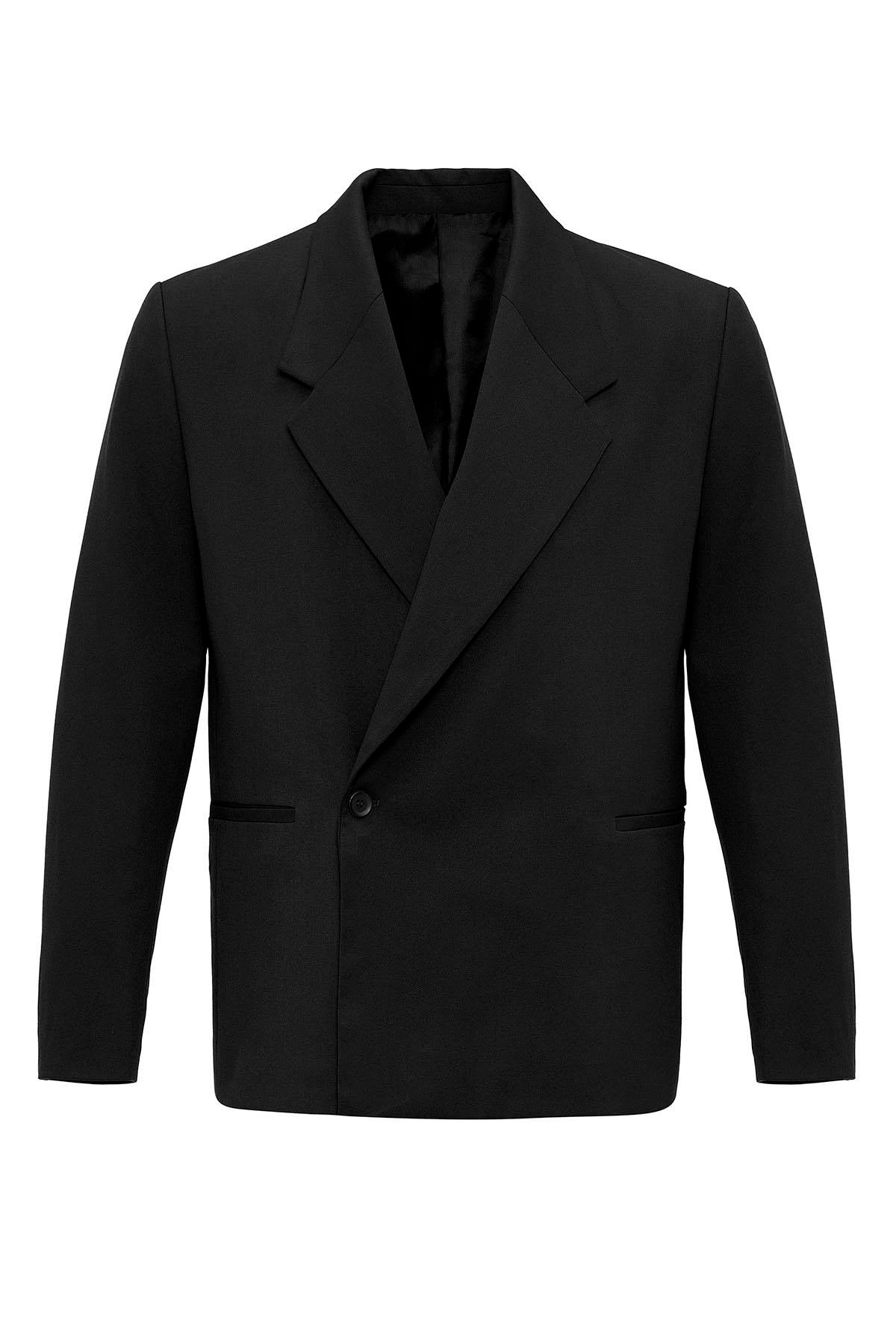 Men's Black High-Waisted Buckle Detail Relaxed Fit Pants