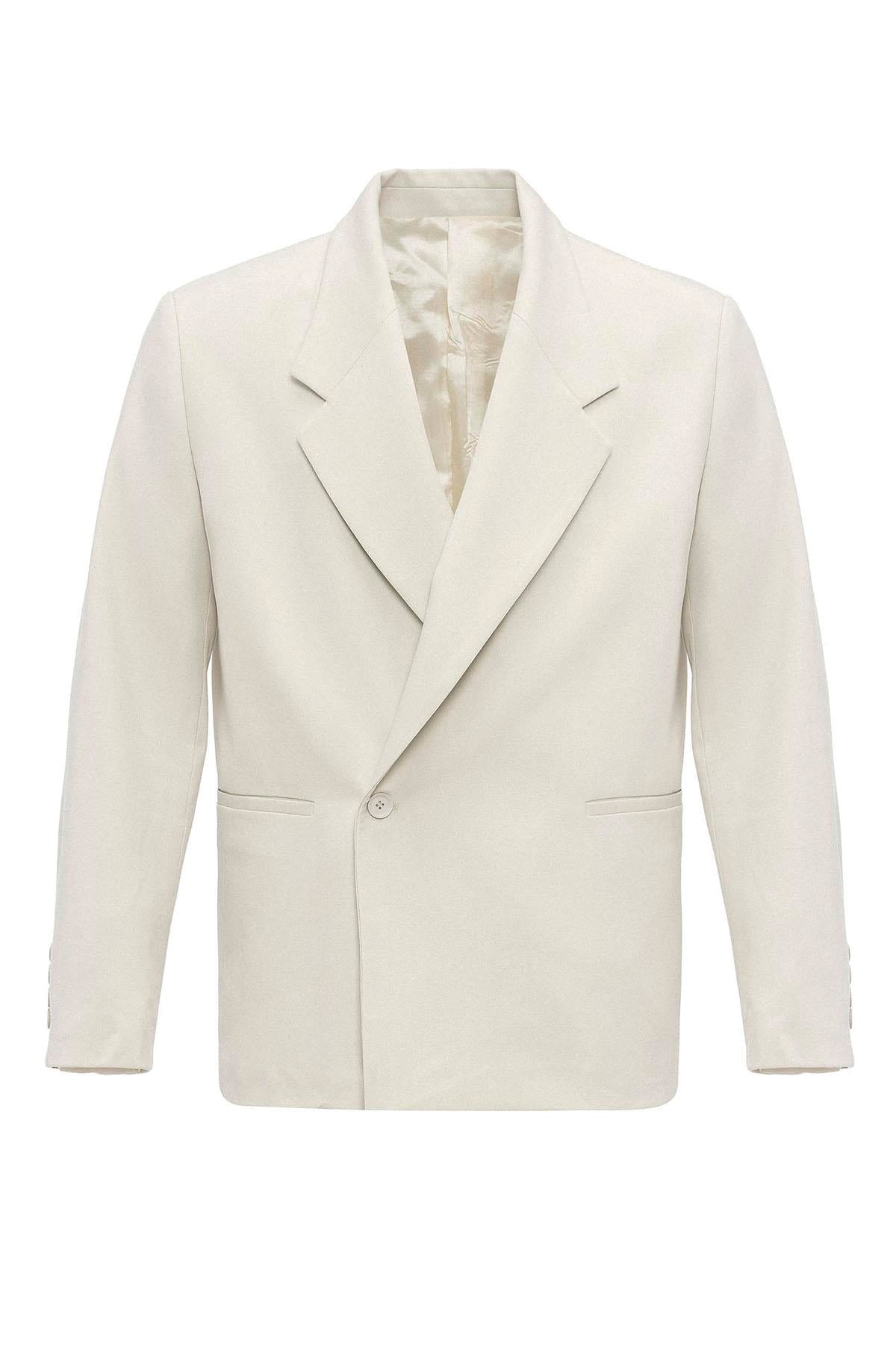 Men's Ecru Double-Breasted Flap Pocket Blazer