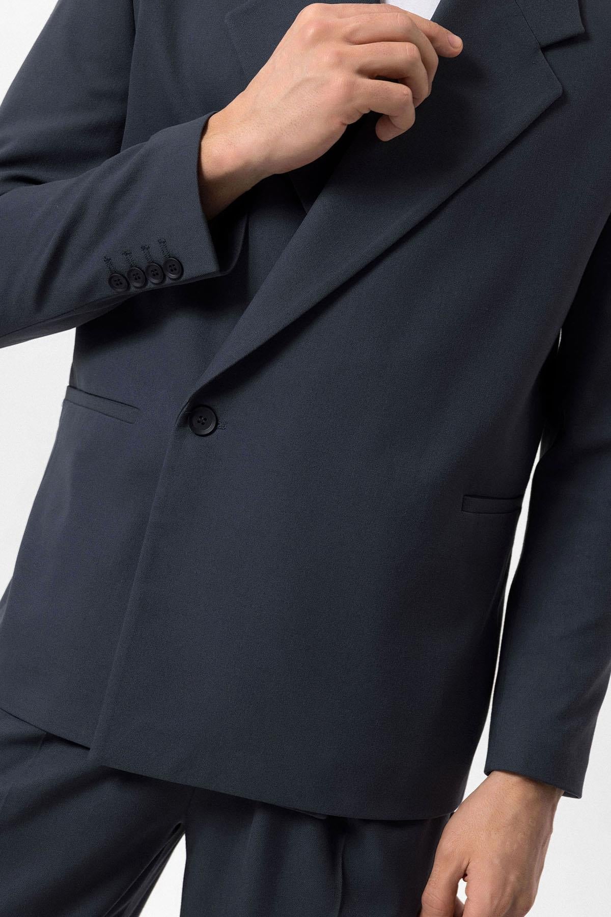 Men's Smoked Double-Breasted Flap Pocket Blazer