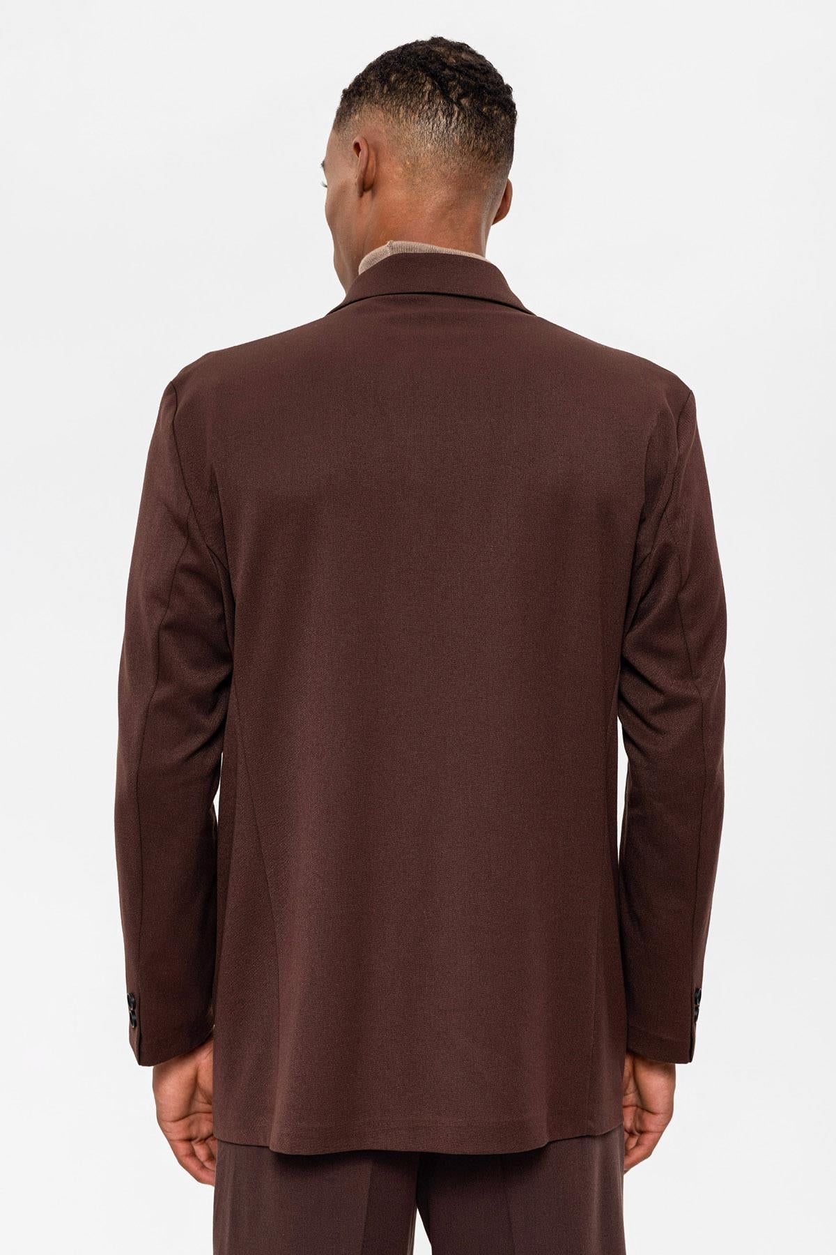 Men's Brown Double Breasted Closure Hidden Pocket Blazer Jacket