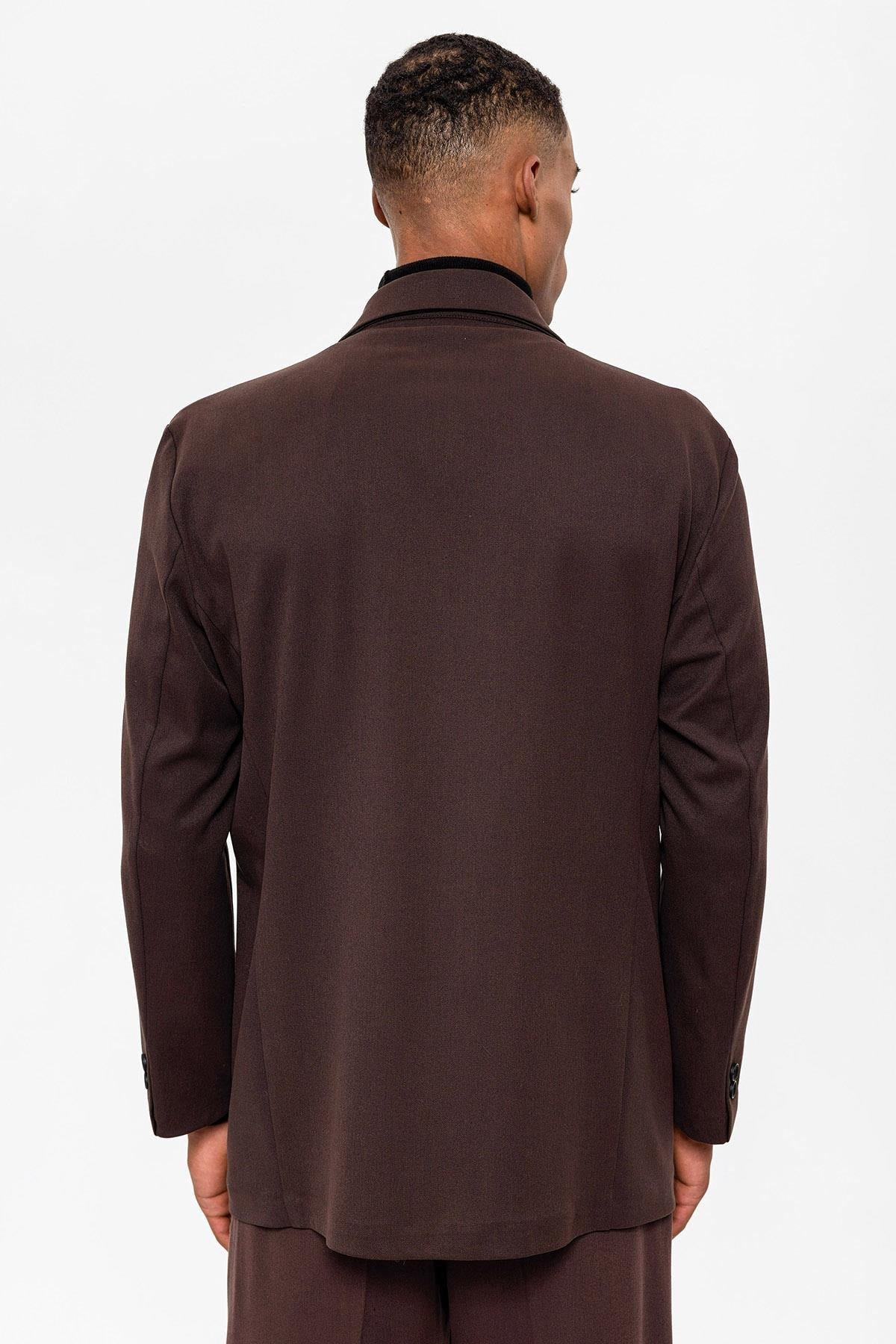 Men's Dark Brown Double Breasted Closure Hidden Pocket Blazer Jacket