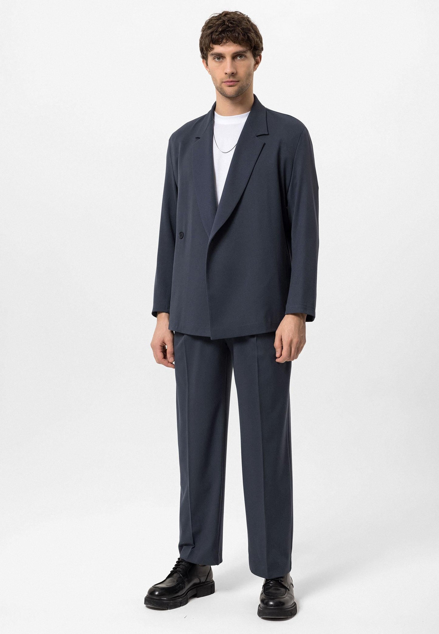 Men's Smoked Double-Breasted Hidden Pocket Blazer