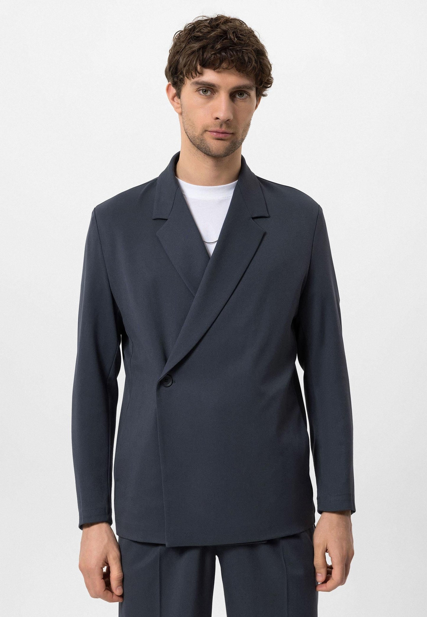 Men's Smoked Double-Breasted Hidden Pocket Blazer
