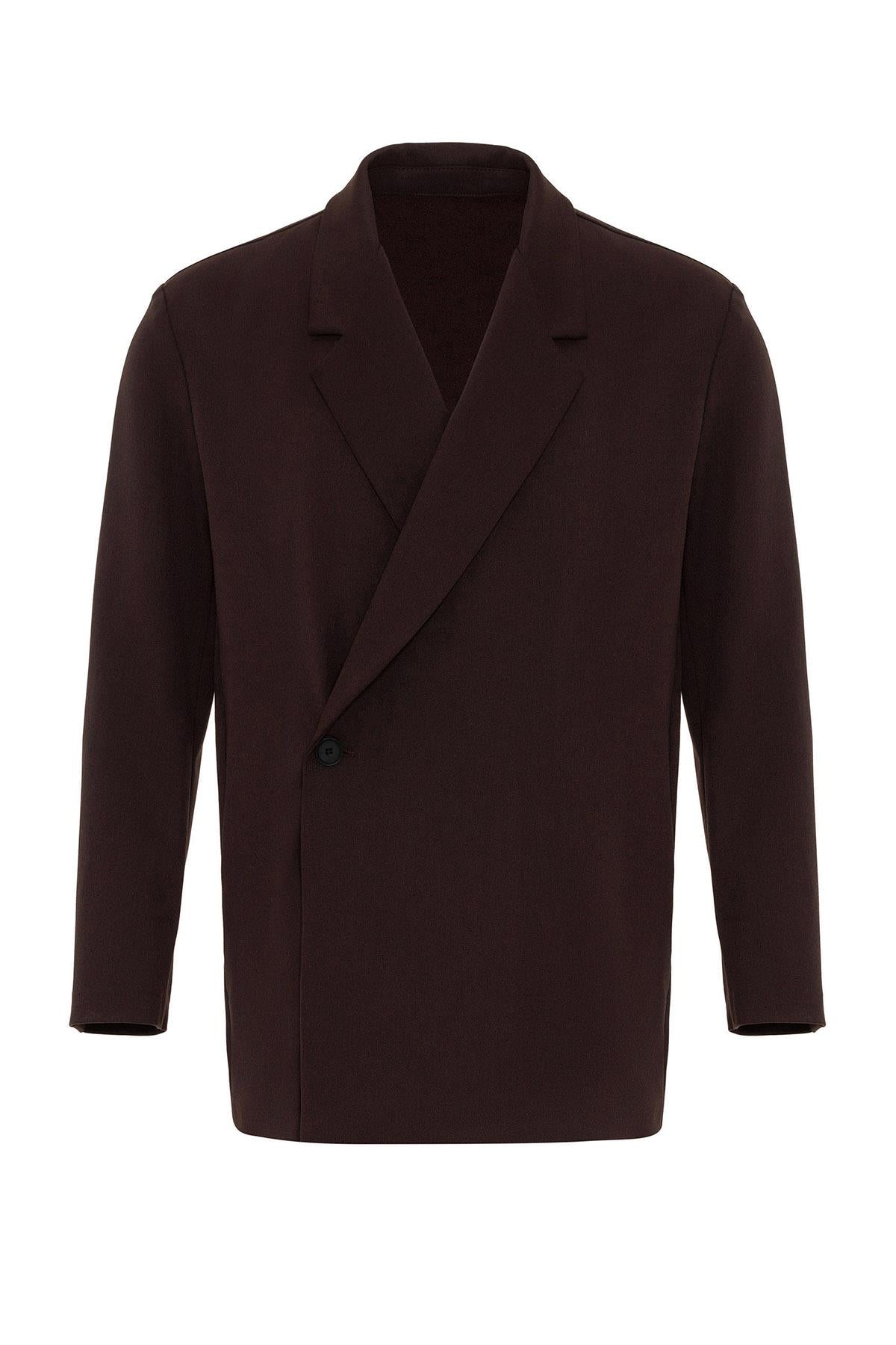 Men's Dark Brown Double Breasted Closure Hidden Pocket Blazer Jacket