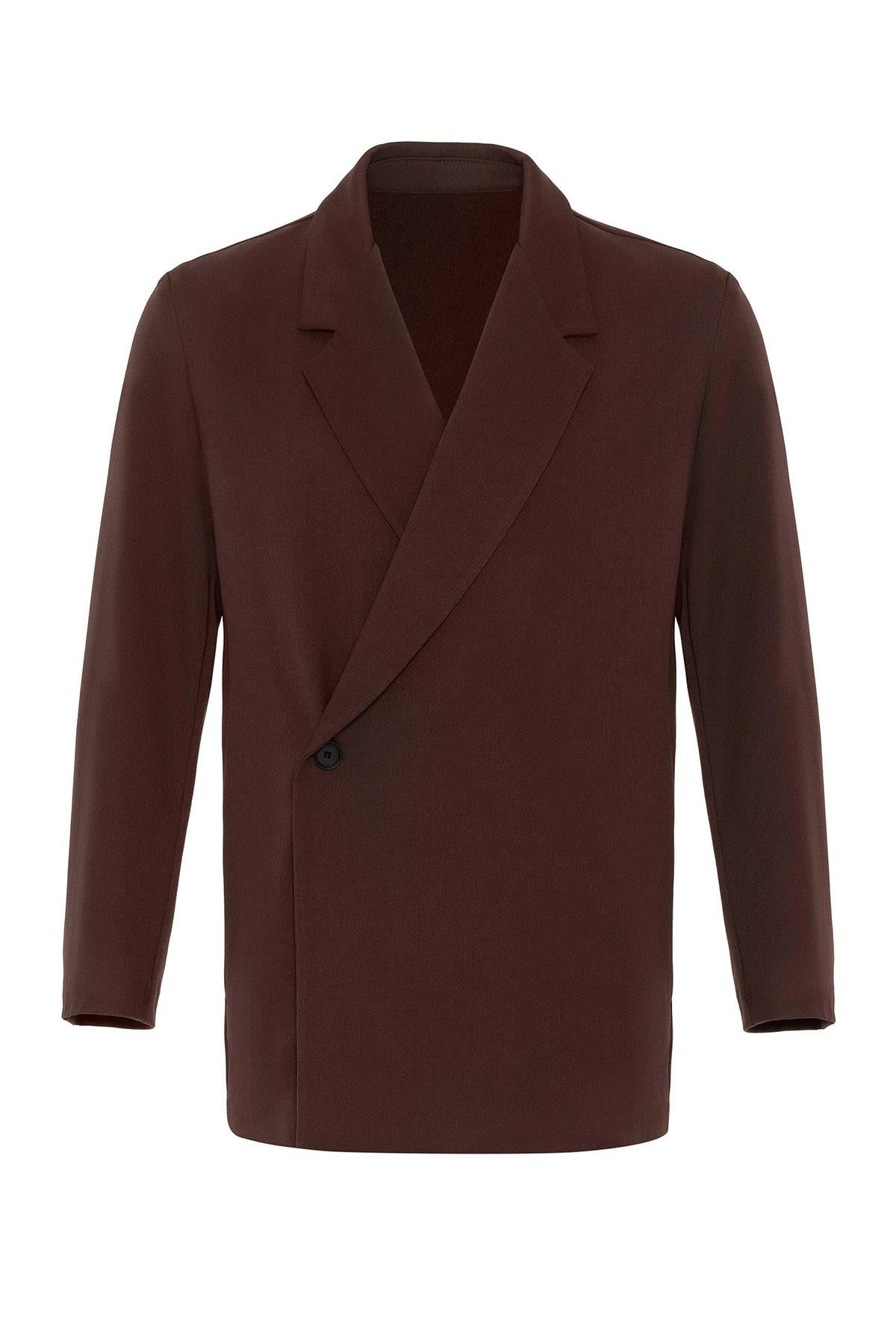 Men's Brown Double Breasted Closure Hidden Pocket Blazer Jacket