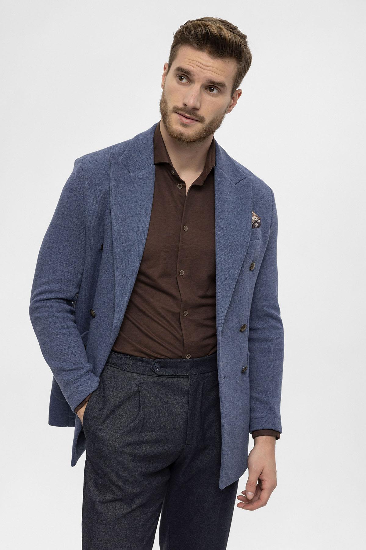KOALA SYDNEY Men's Indigo Double-Breasted Knitwear Blazer Jacket