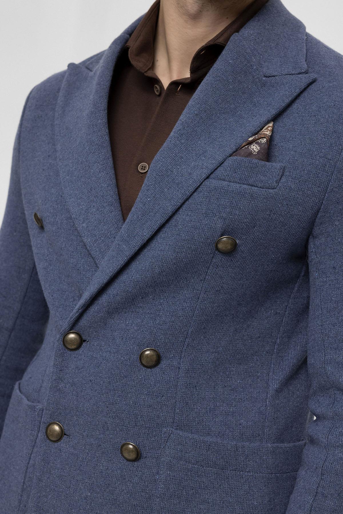 KOALA SYDNEY Men's Indigo Double-Breasted Knitwear Blazer Jacket
