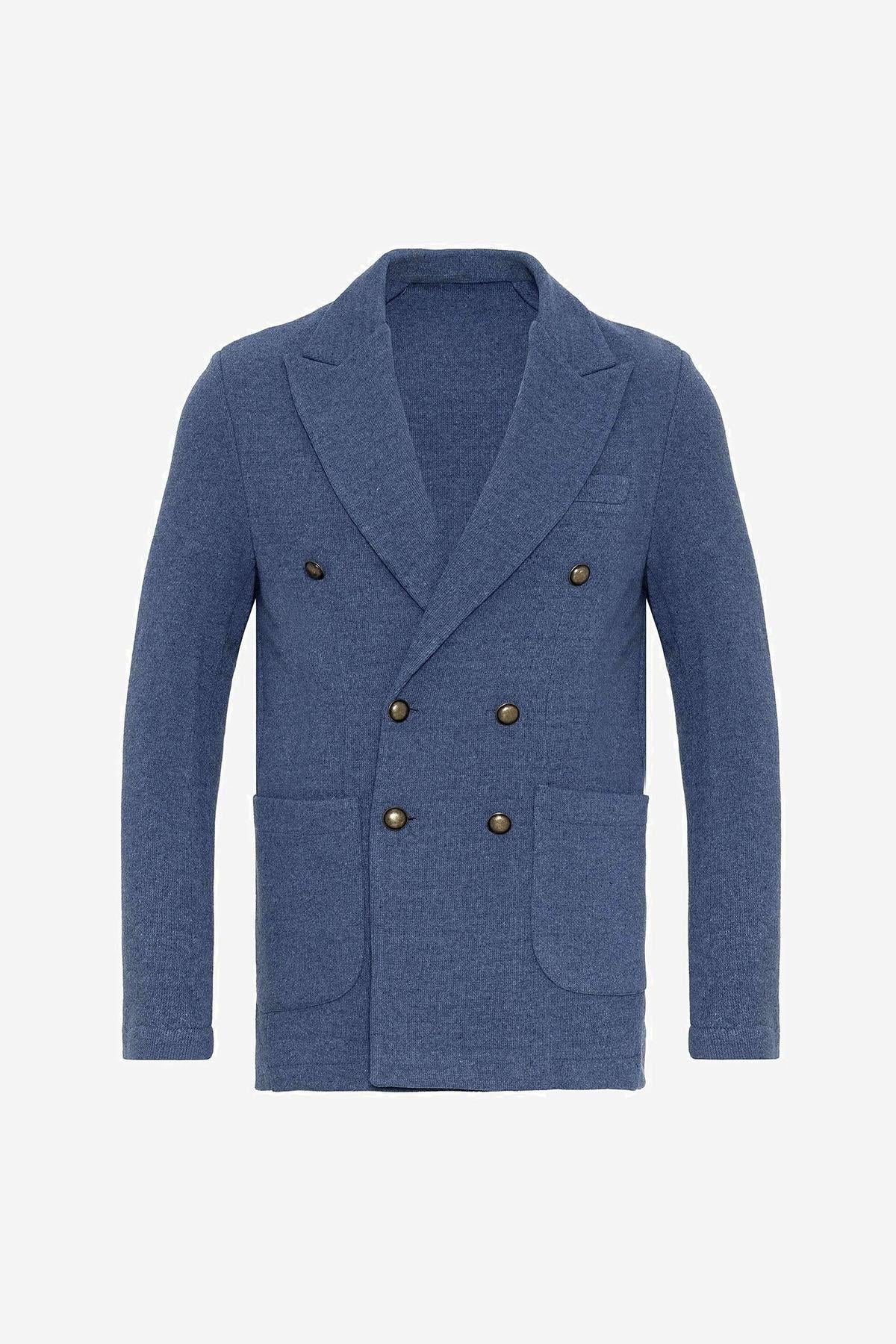 KOALA SYDNEY Men's Indigo Double-Breasted Knitwear Blazer Jacket
