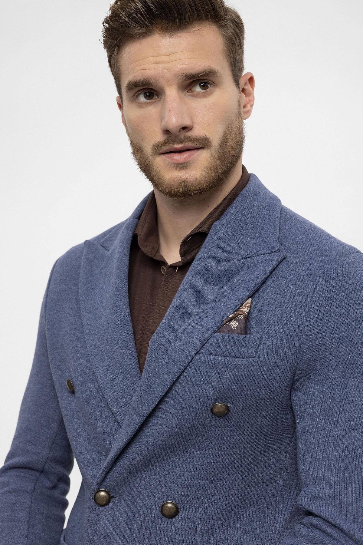 KOALA SYDNEY Men's Indigo Double-Breasted Knitwear Blazer Jacket