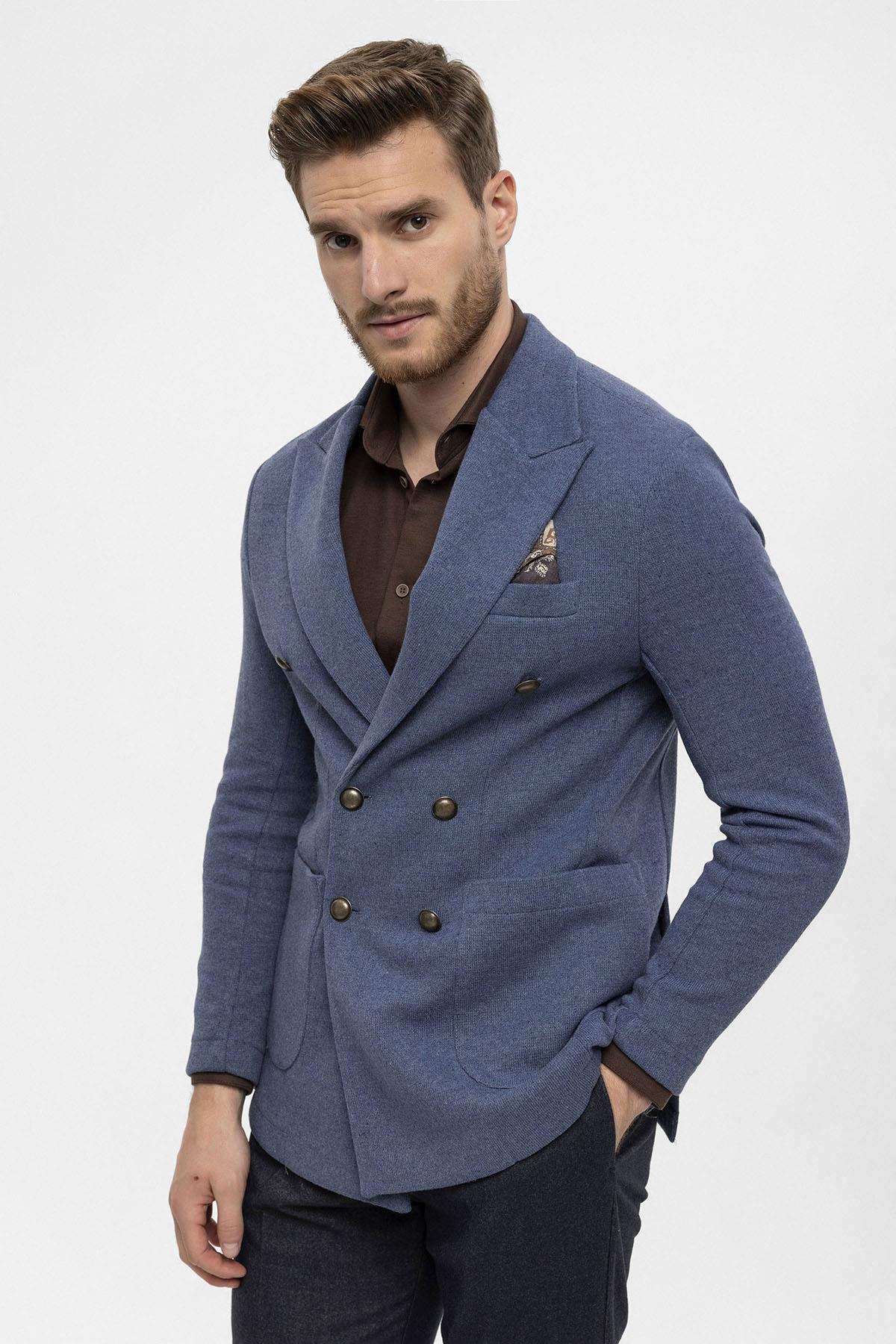 KOALA SYDNEY Men's Indigo Double-Breasted Knitwear Blazer Jacket