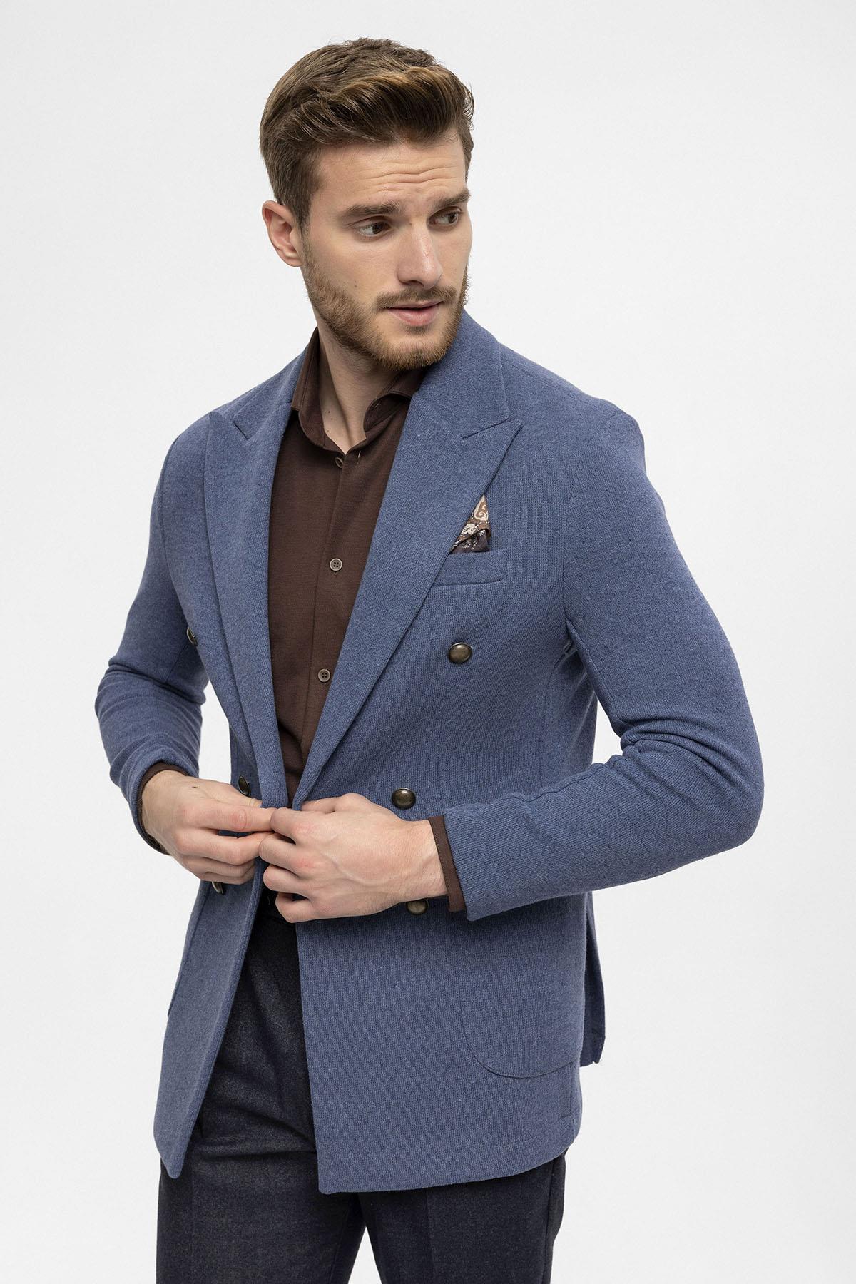 KOALA SYDNEY Men's Indigo Double-Breasted Knitwear Blazer Jacket