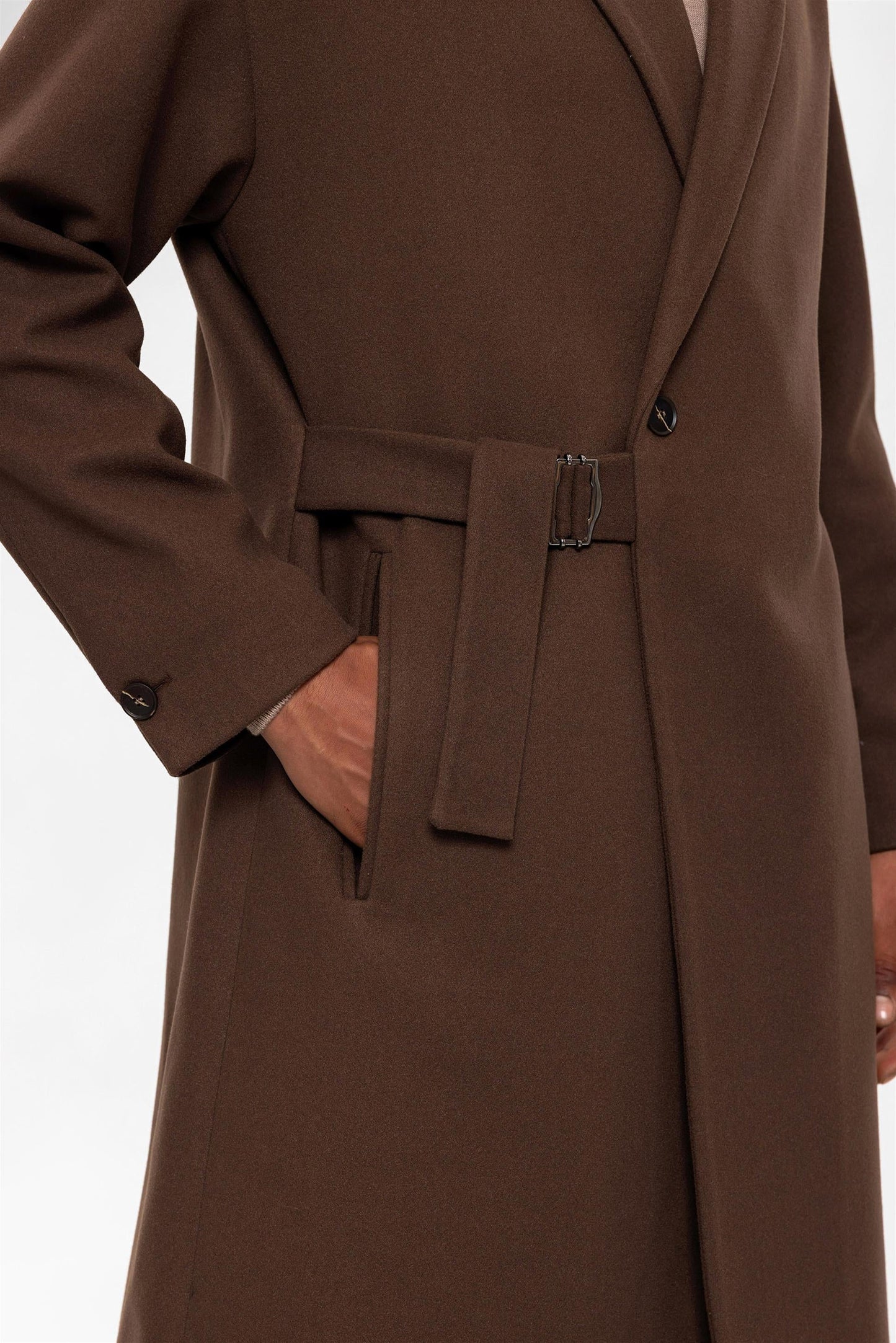 Brown Belted Oversize Men's Coat