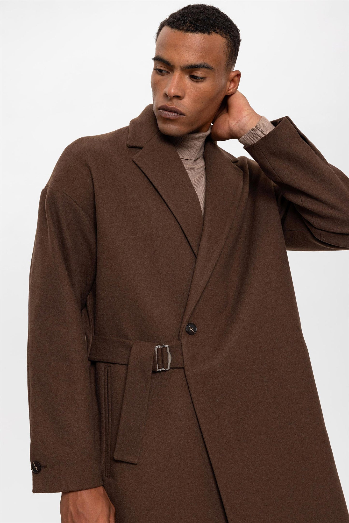 Brown Belted Oversize Men's Coat