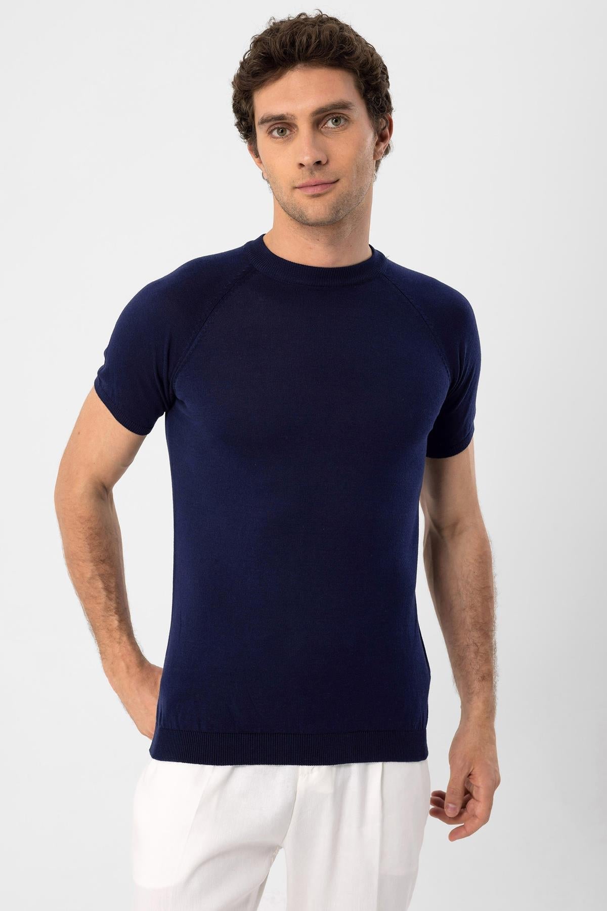 KOALA SYDNEY Men's Navy Blue Navy Crew Neck Knit T-Shirt