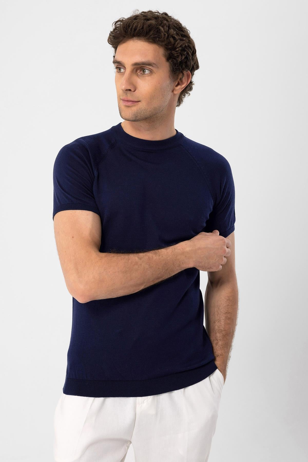 KOALA SYDNEY Men's Navy Blue Navy Crew Neck Knit T-Shirt