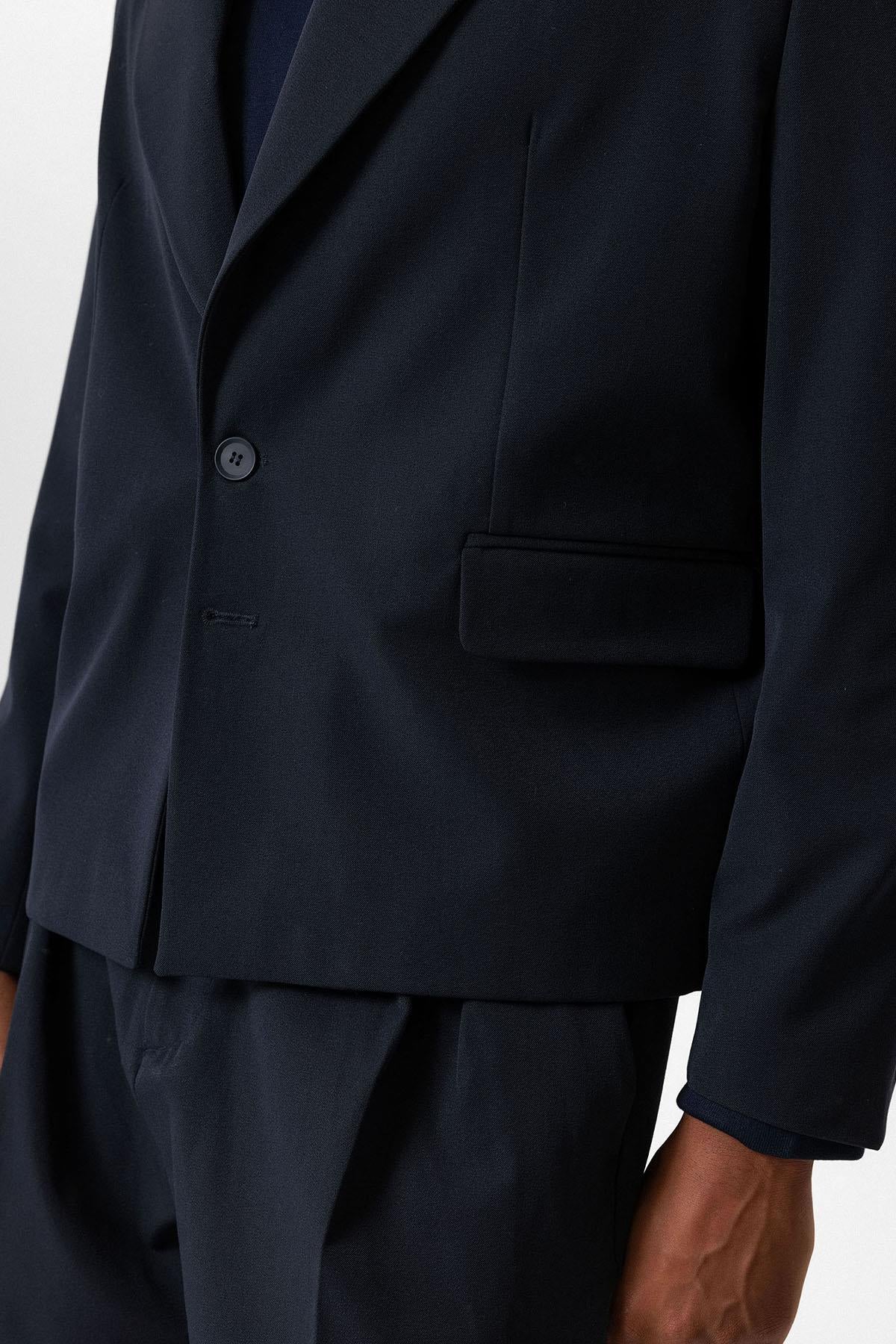 Navy Crop Fit Men's Blazer Jacket