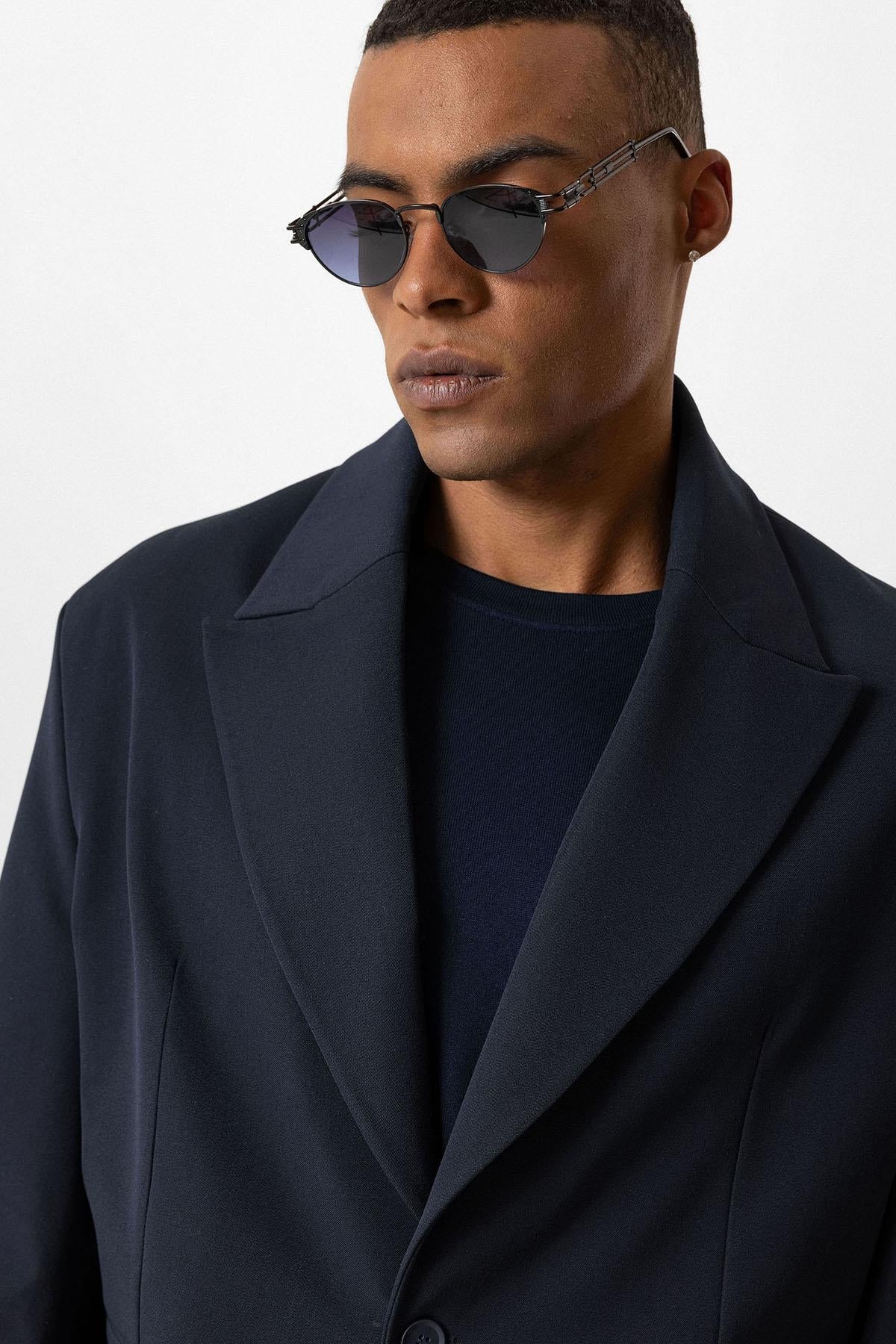 Navy Crop Fit Men's Blazer Jacket