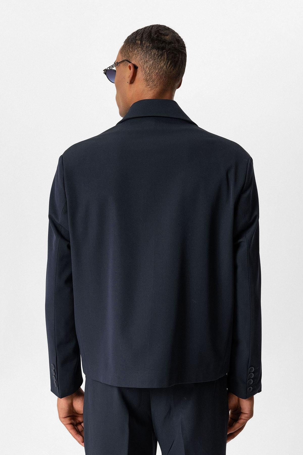 Navy Crop Fit Men's Blazer Jacket