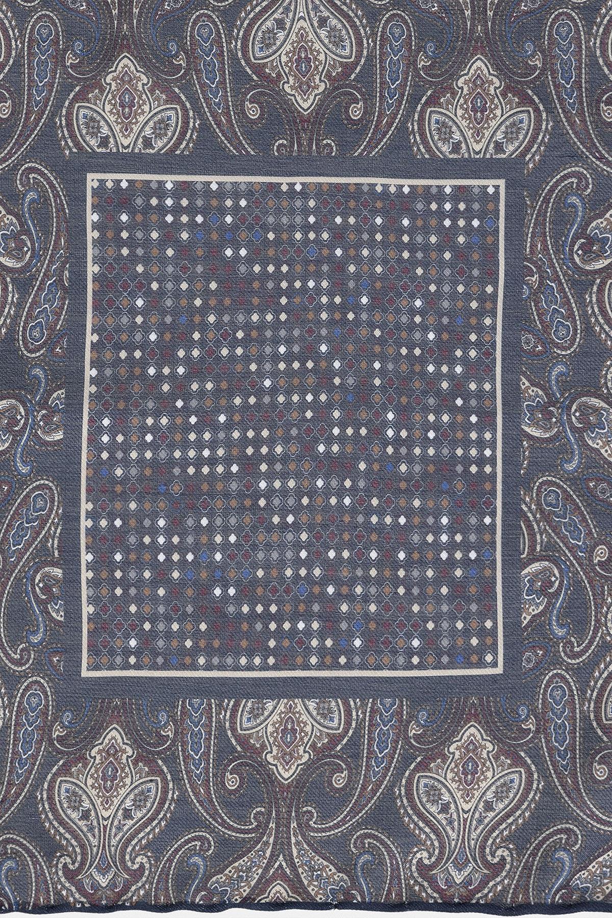 Men's Navy Blue Navy Square Ethnic Patterned Scarf