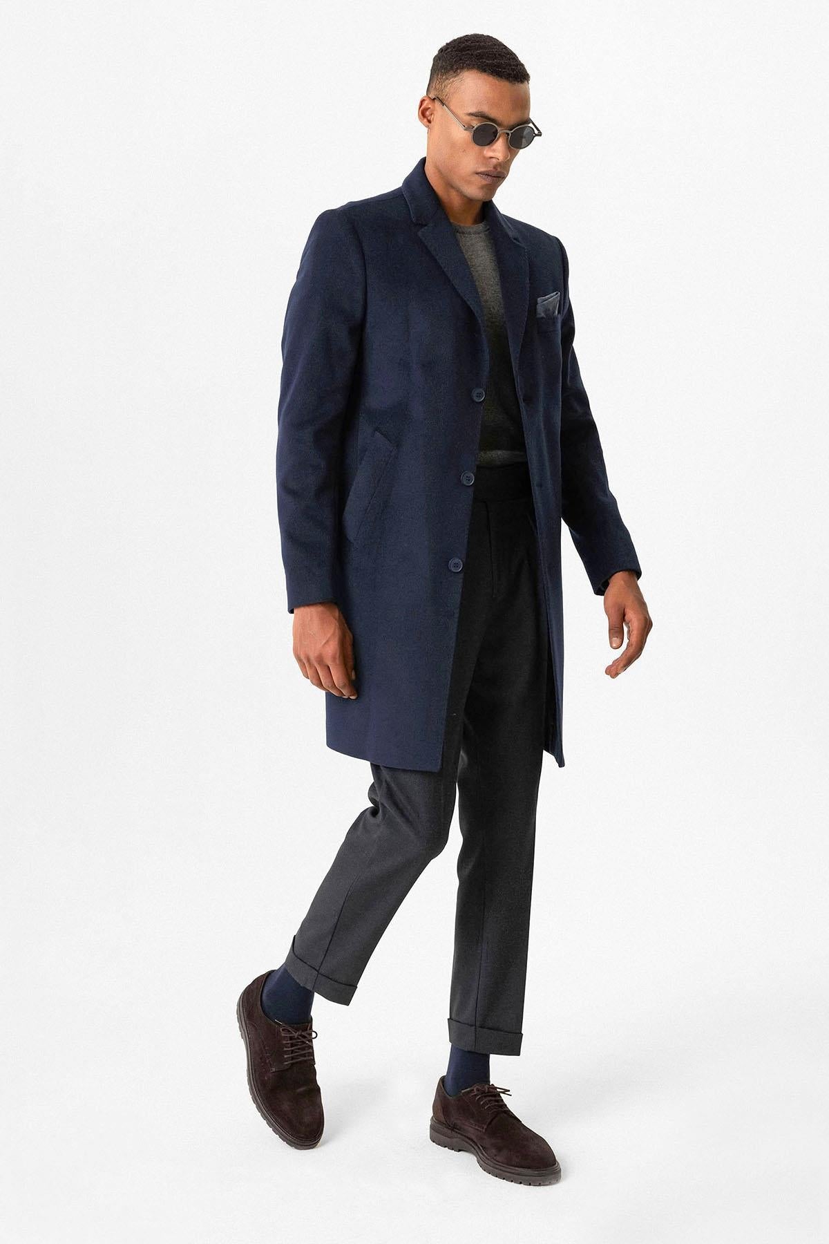 Navy Slim Fit Notch Lapel Men's Coat