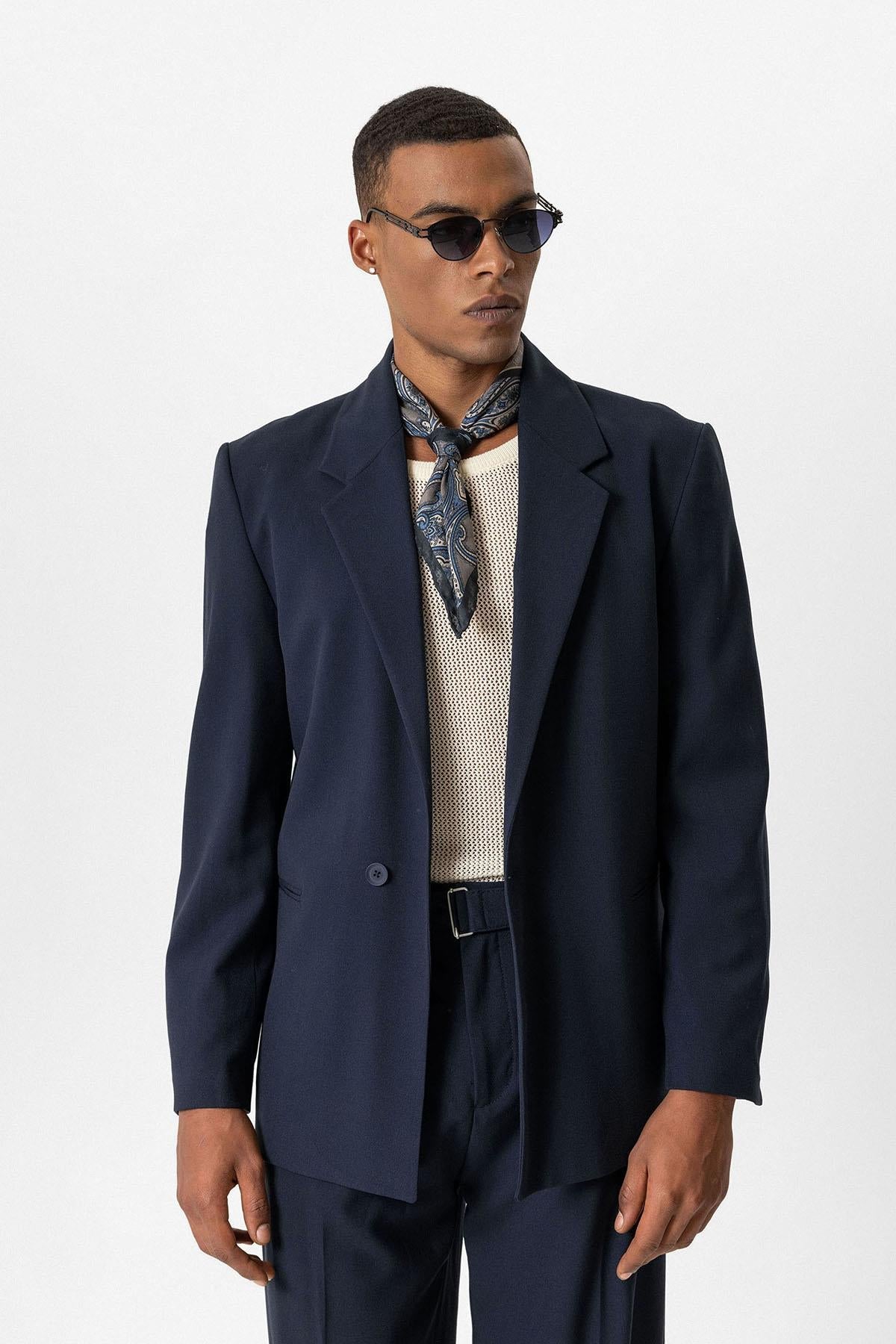 KOALA SYDNEY Navy Single-Button Relaxed Men's Blazer Jacket