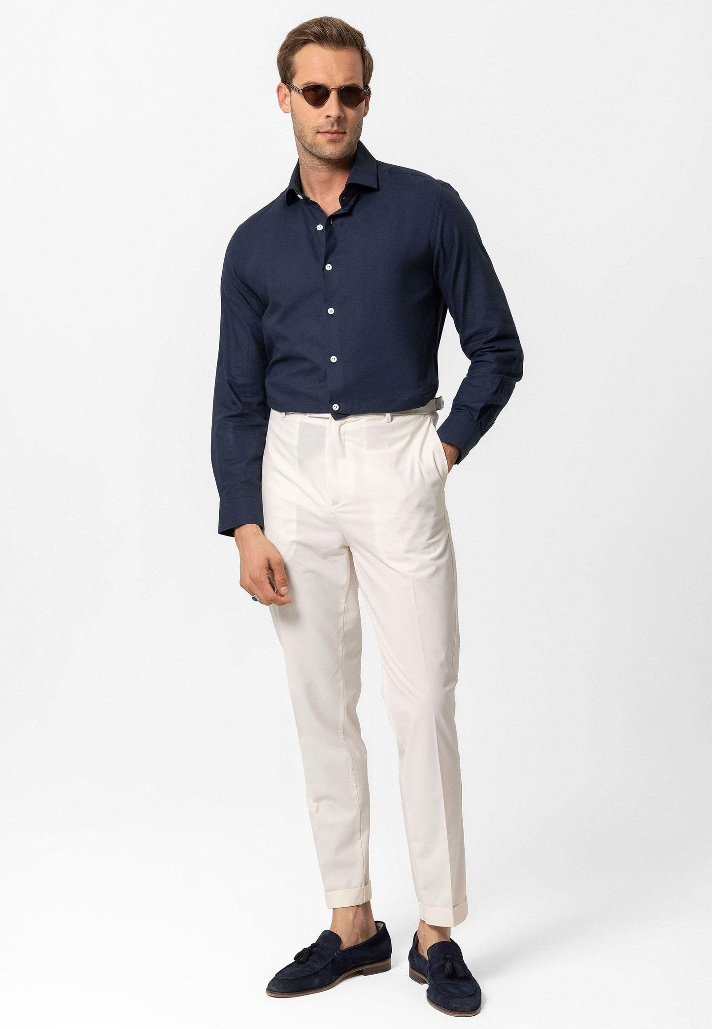 Navy Long-Sleeve Slim Fit Men's Shirt