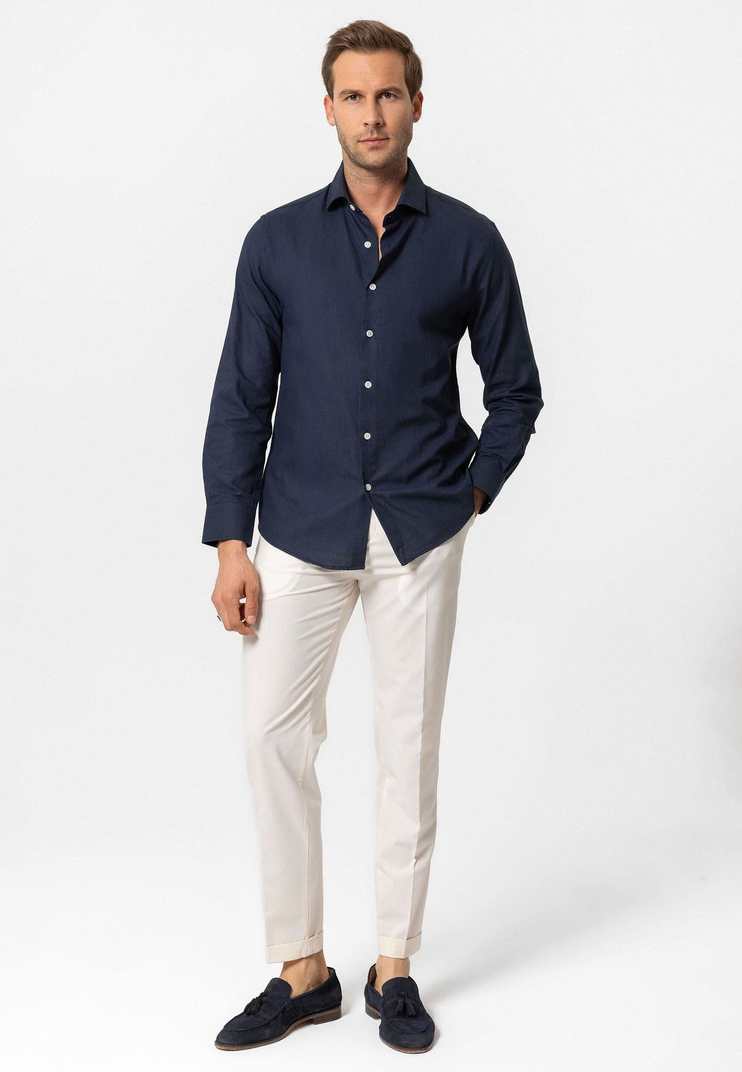 Navy Long-Sleeve Slim Fit Men's Shirt