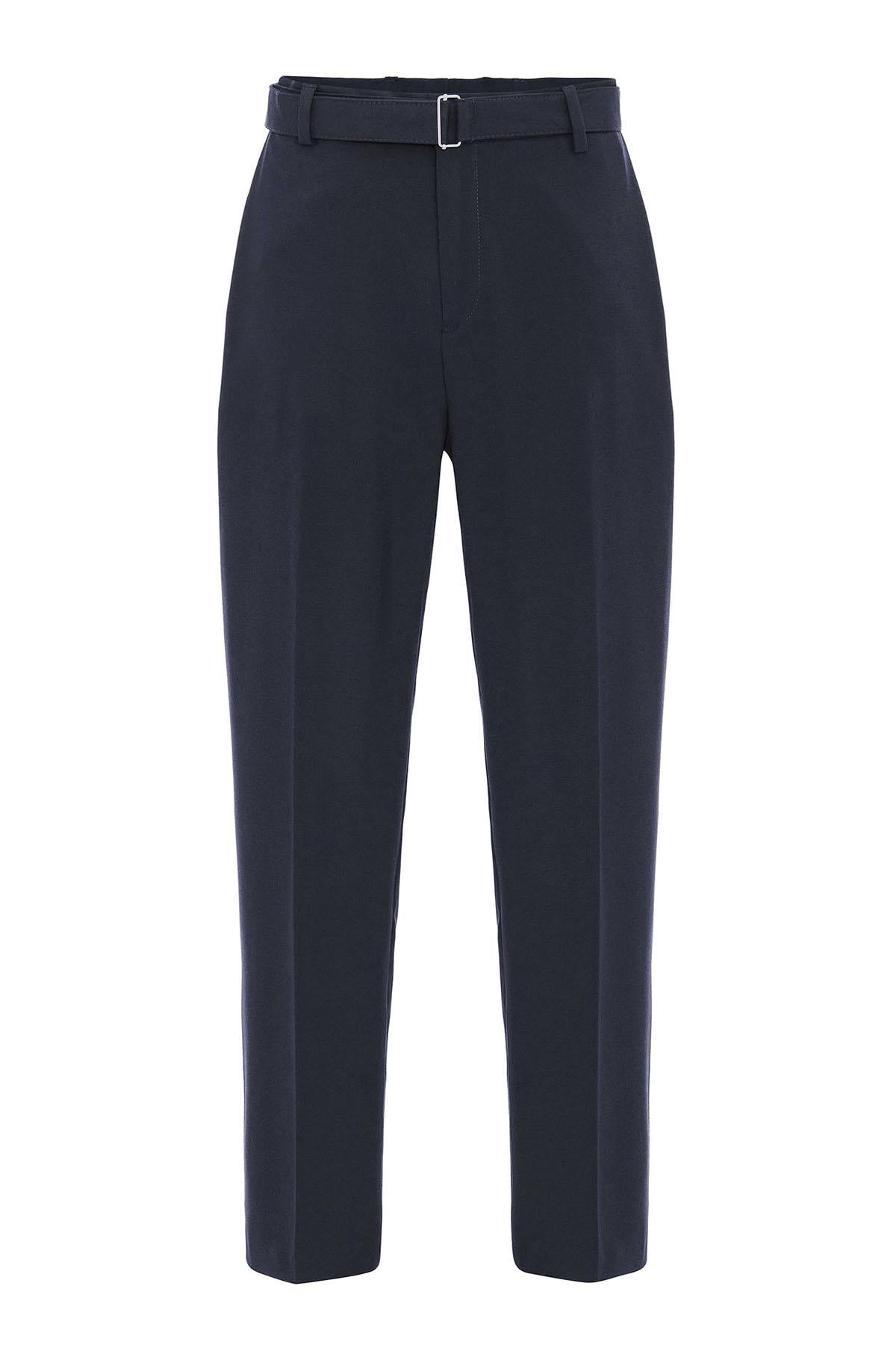 Navy High-Waisted Belted Men's Trousers