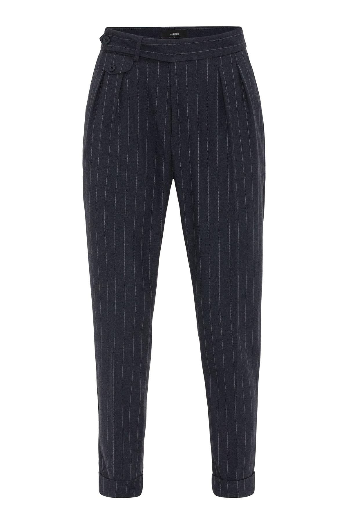 KOALA SYDNEY Navy High-Waisted Pleated Striped Men's Trousers