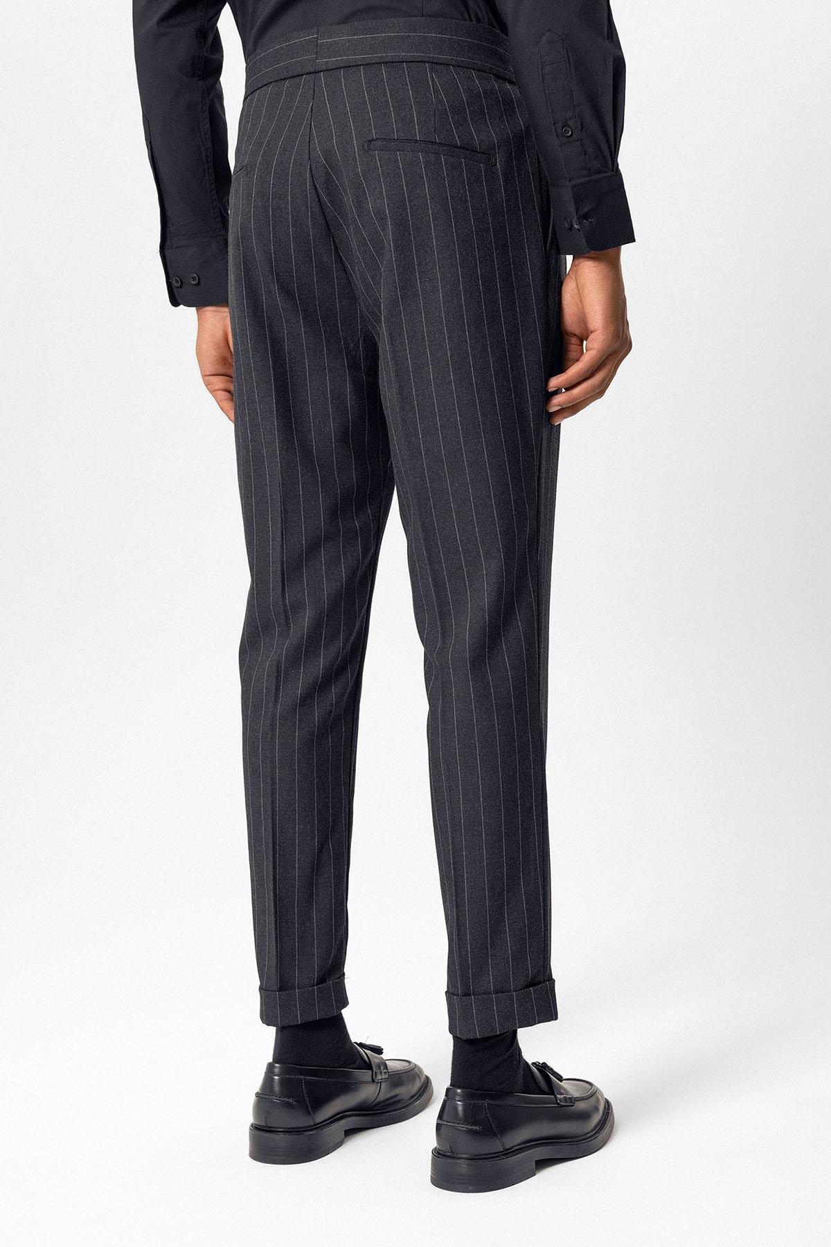 KOALA SYDNEY Navy High-Waisted Pleated Striped Men's Trousers