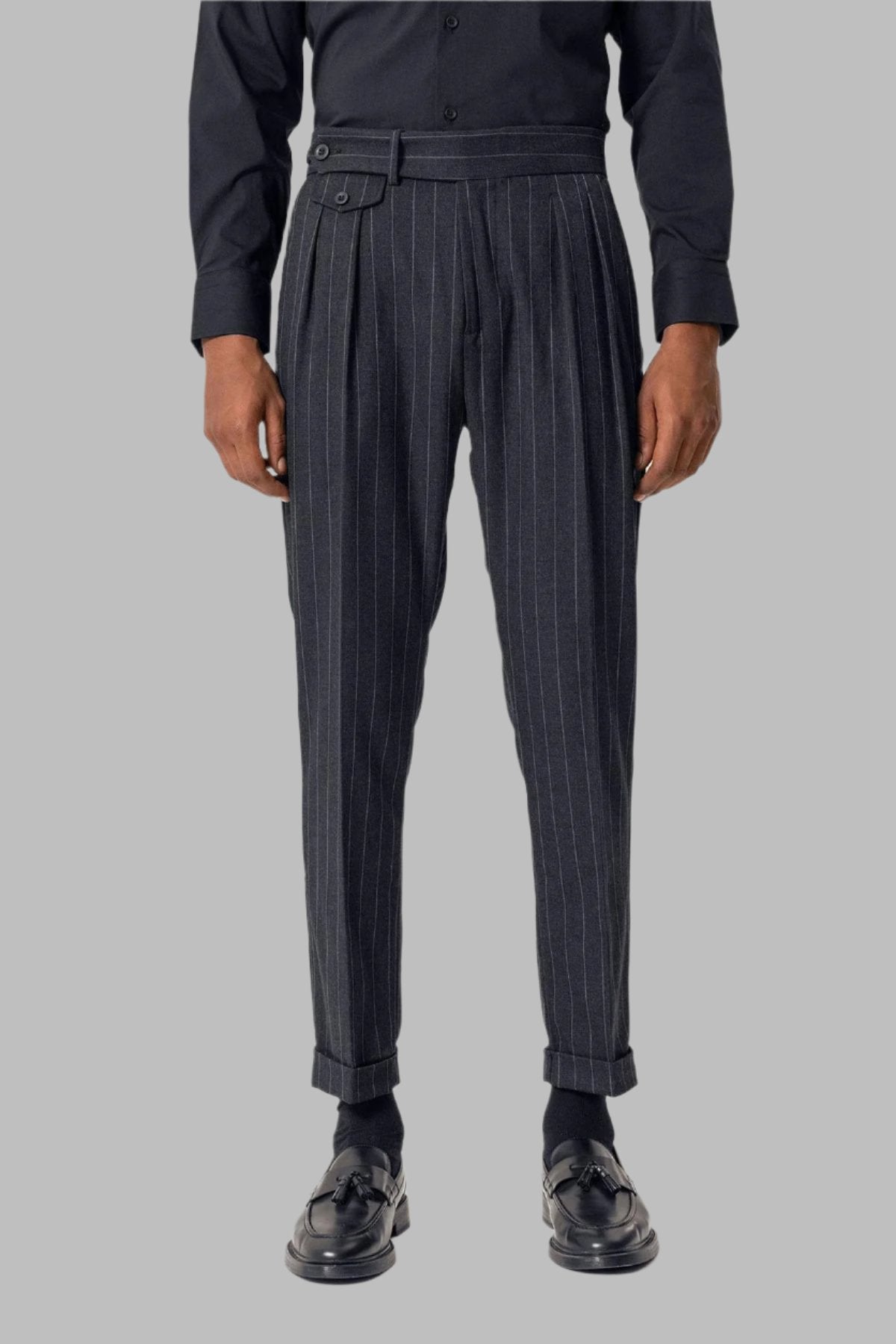 KOALA SYDNEY Navy High-Waisted Pleated Striped Men's Trousers