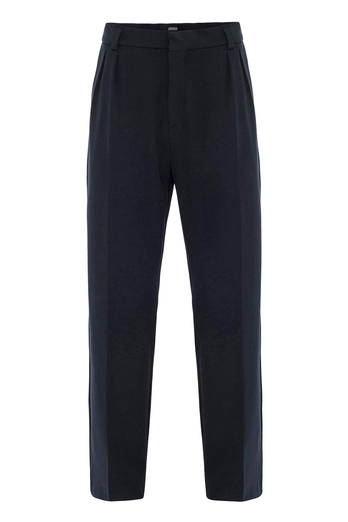 Navy Blue High Waist Pleated Relaxed Fit Baggy Men's Pants