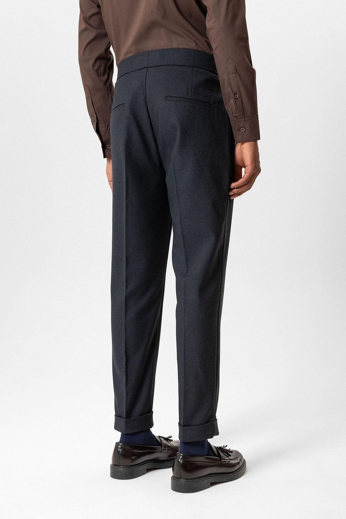 Navy High-Waisted Pleated Technical Men's Trousers