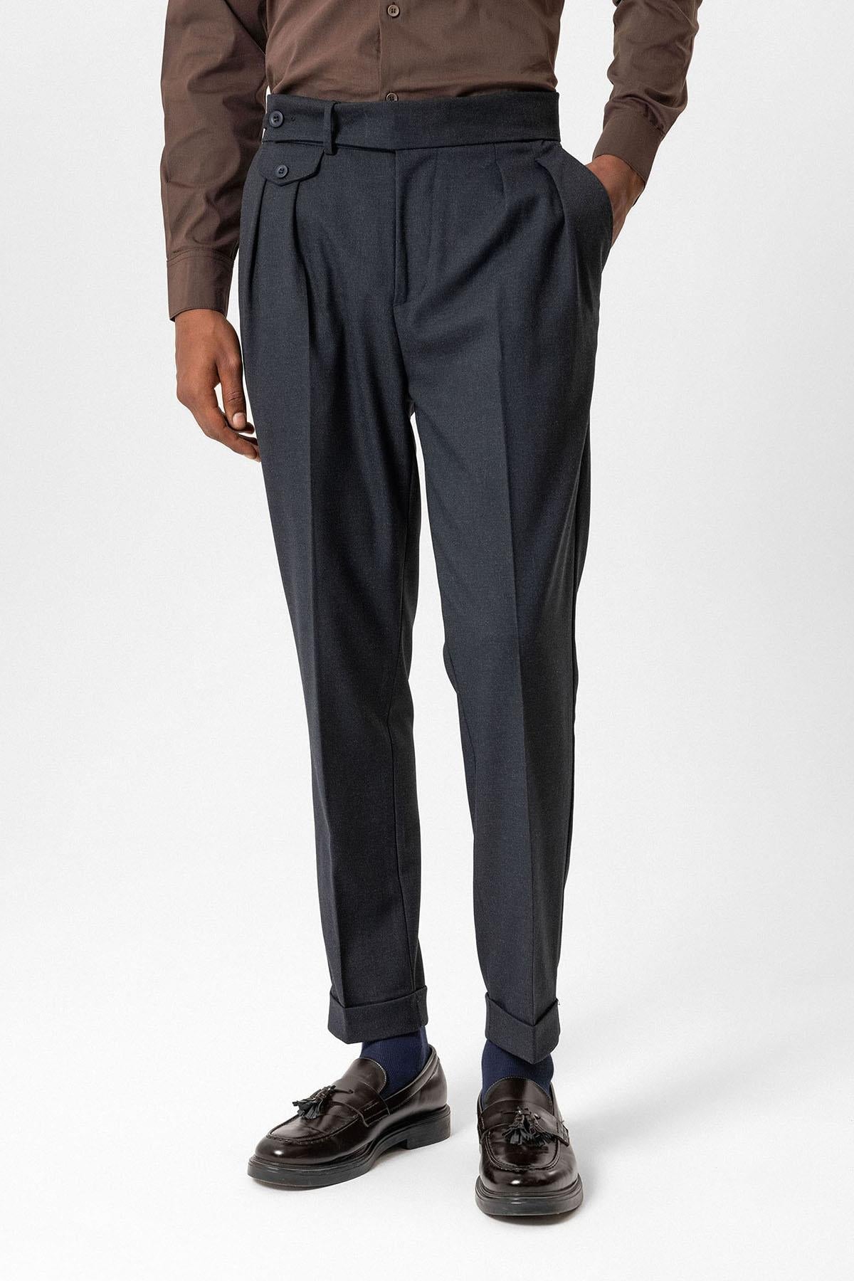 Navy High-Waisted Pleated Technical Men's Trousers
