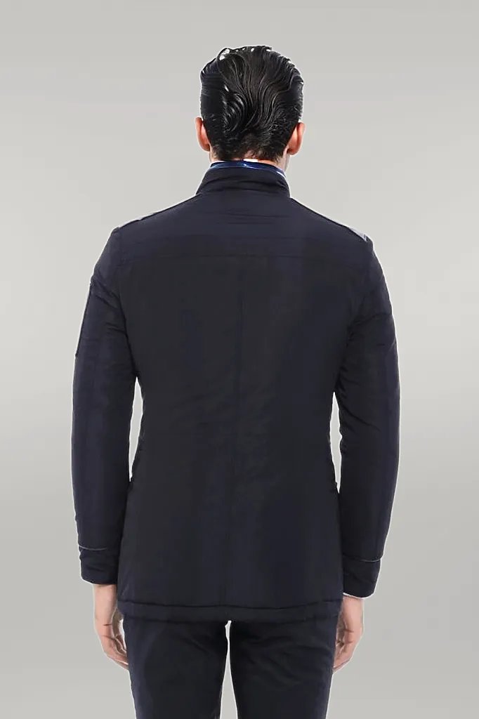 Leather Modeled Black Slim Fit Quilted Jacket